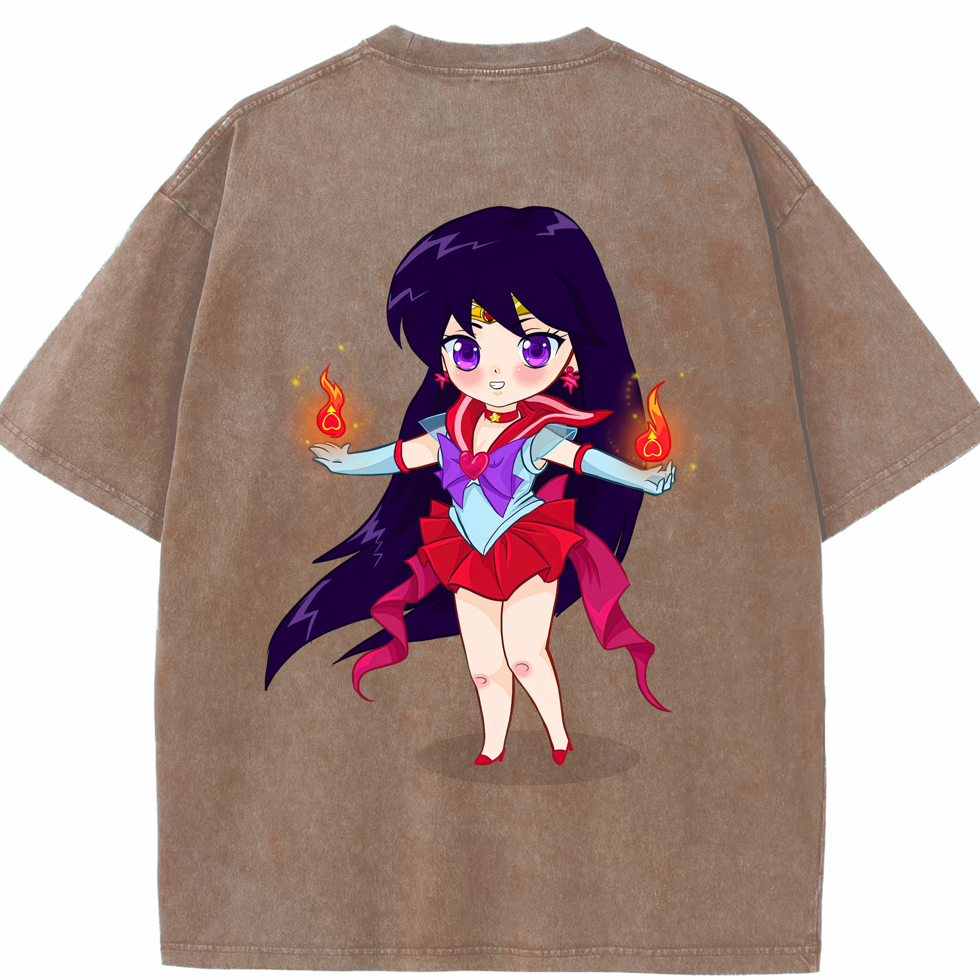 （画像用） 美少女戦士セーラームーン 火野レイ ひの レイ Sailor Moon Hino Rei （セーラーマーズ,Sailor Mars） 綿100% ヴィンテージ風 半袖Tシャツ（背面プリント）