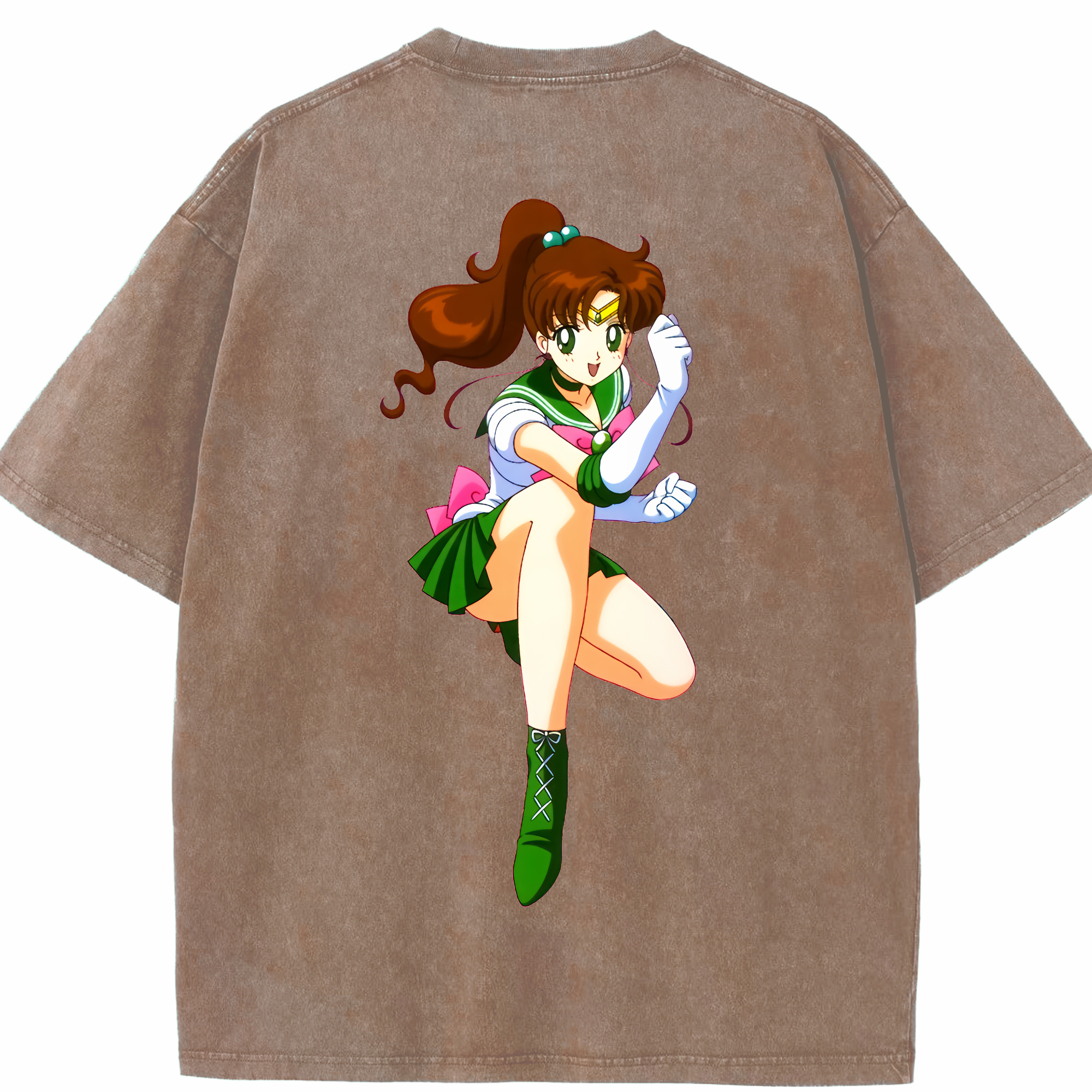 （画像用） 美少女戦士セーラームーン 木野 まこと きの まこと Sailor Moon Kino Makoto （セーラージュピター；Sailor Jupiter） 綿100% ヴィンテージ風 半袖Tシャツ（背面プリント）