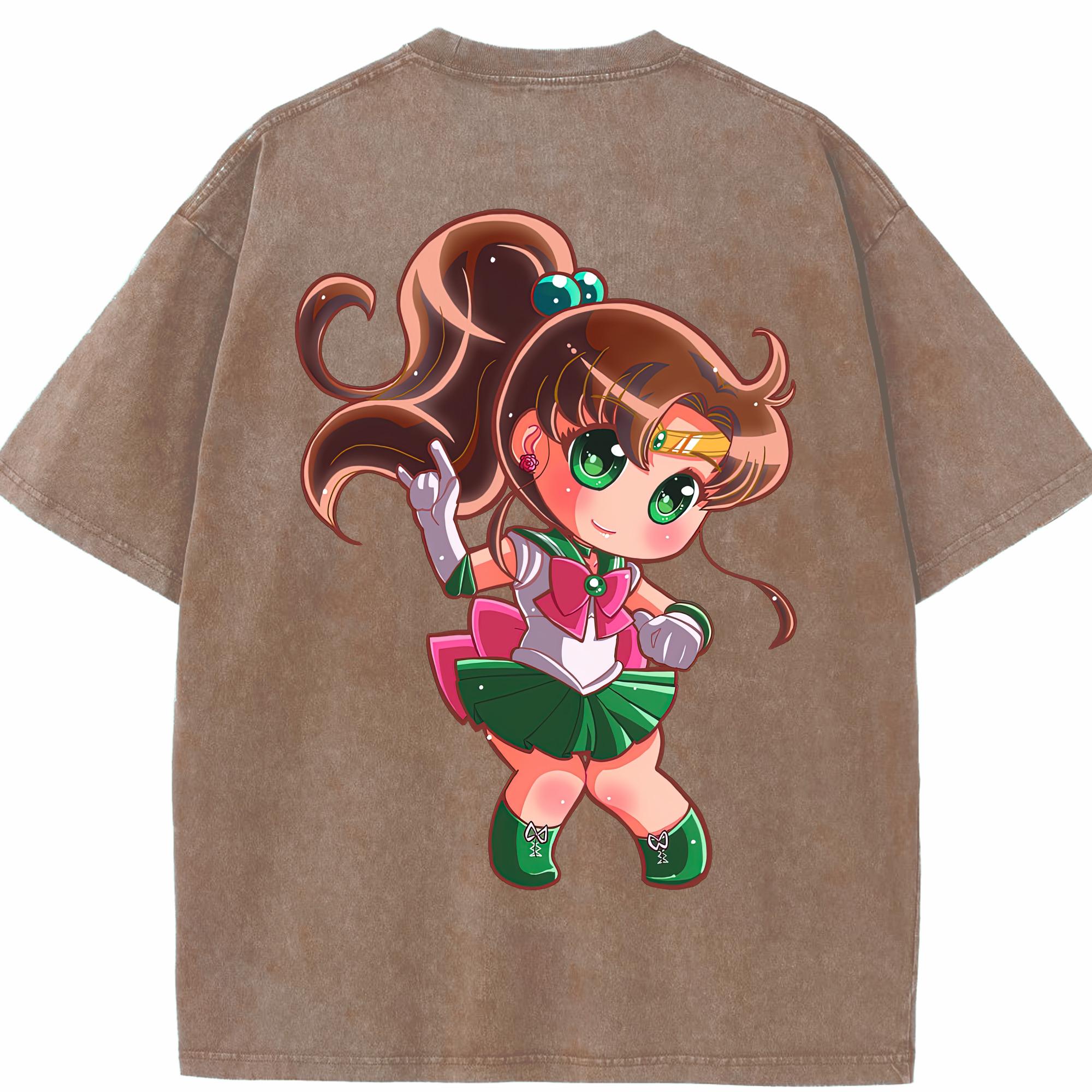 （画像用） 美少女戦士セーラームーン 木野 まこと きの まこと Sailor Moon Kino Makoto （セーラージュピター；Sailor Jupiter） 綿100% ヴィンテージ風 半袖Tシャツ（背面プリント）