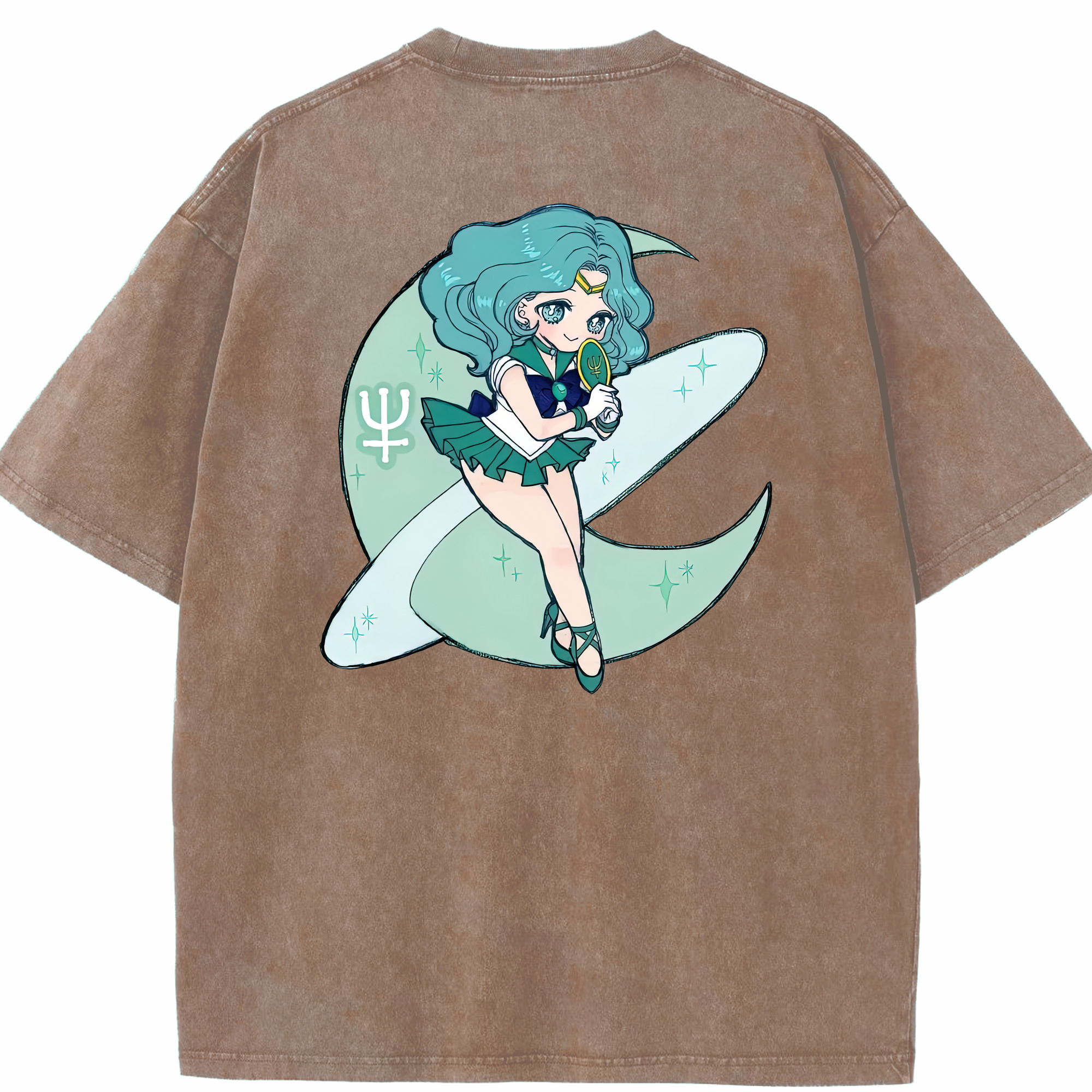 （画像用） 美少女戦士セーラームーン 海王 みちる（かいおう みちる） Sailor Moon Kaiou Michiru 綿100% ヴィンテージ風 半袖Tシャツ（背面プリント）