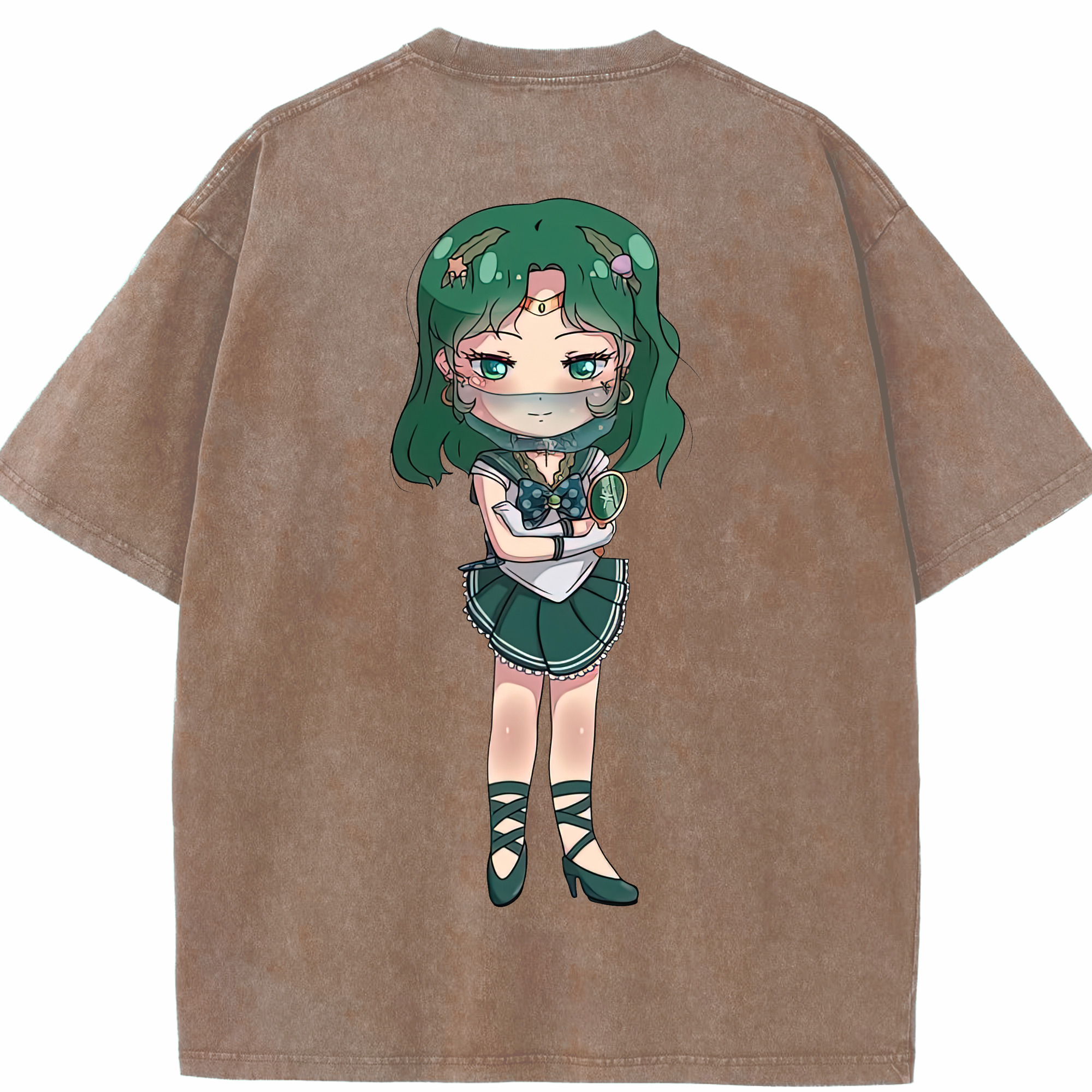 （画像用） 美少女戦士セーラームーン 海王 みちる（かいおう みちる） Sailor Moon Kaiou Michiru 綿100% ヴィンテージ風 半袖Tシャツ（背面プリント）
