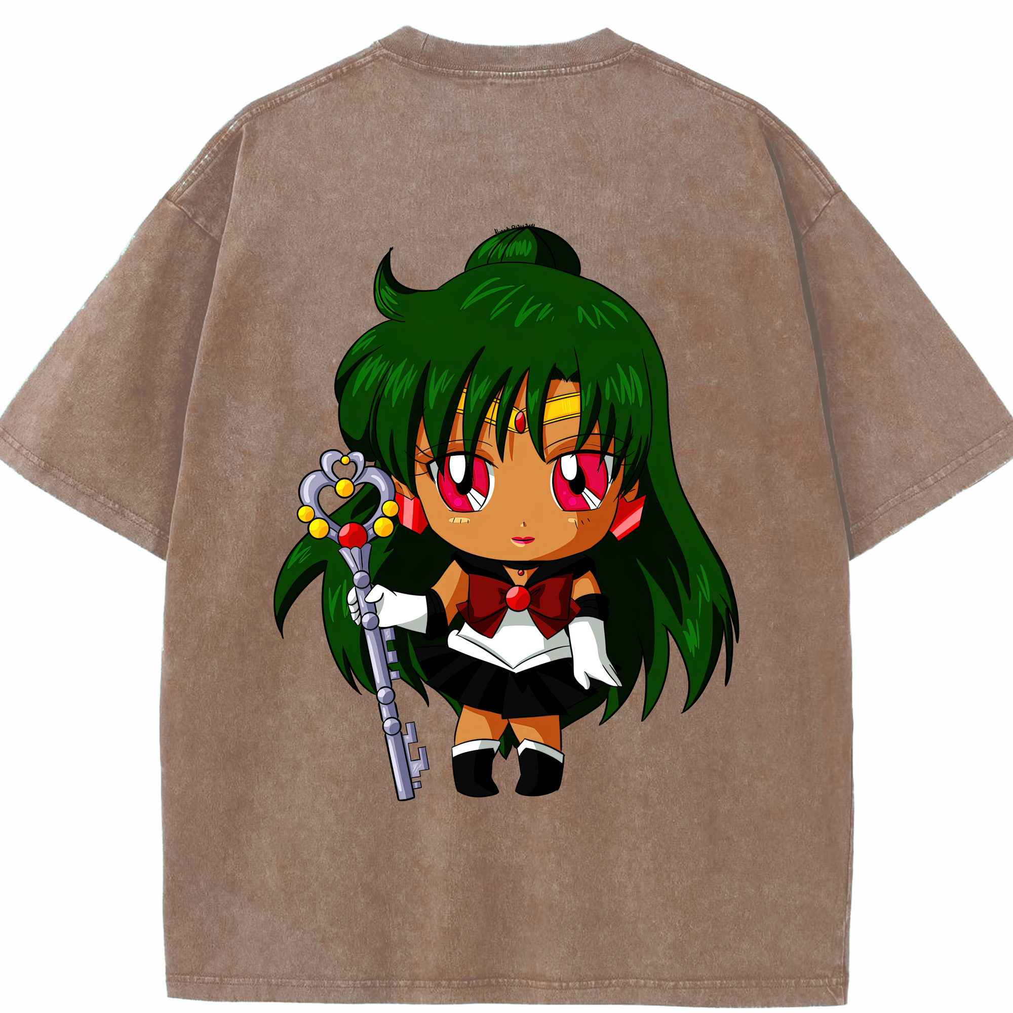 （画像用） 美少女戦士セーラームーン 冥王せつな Sailor Moon Meiou Setsuna 綿100% ヴィンテージ風 半袖Tシャツ（背面プリント）