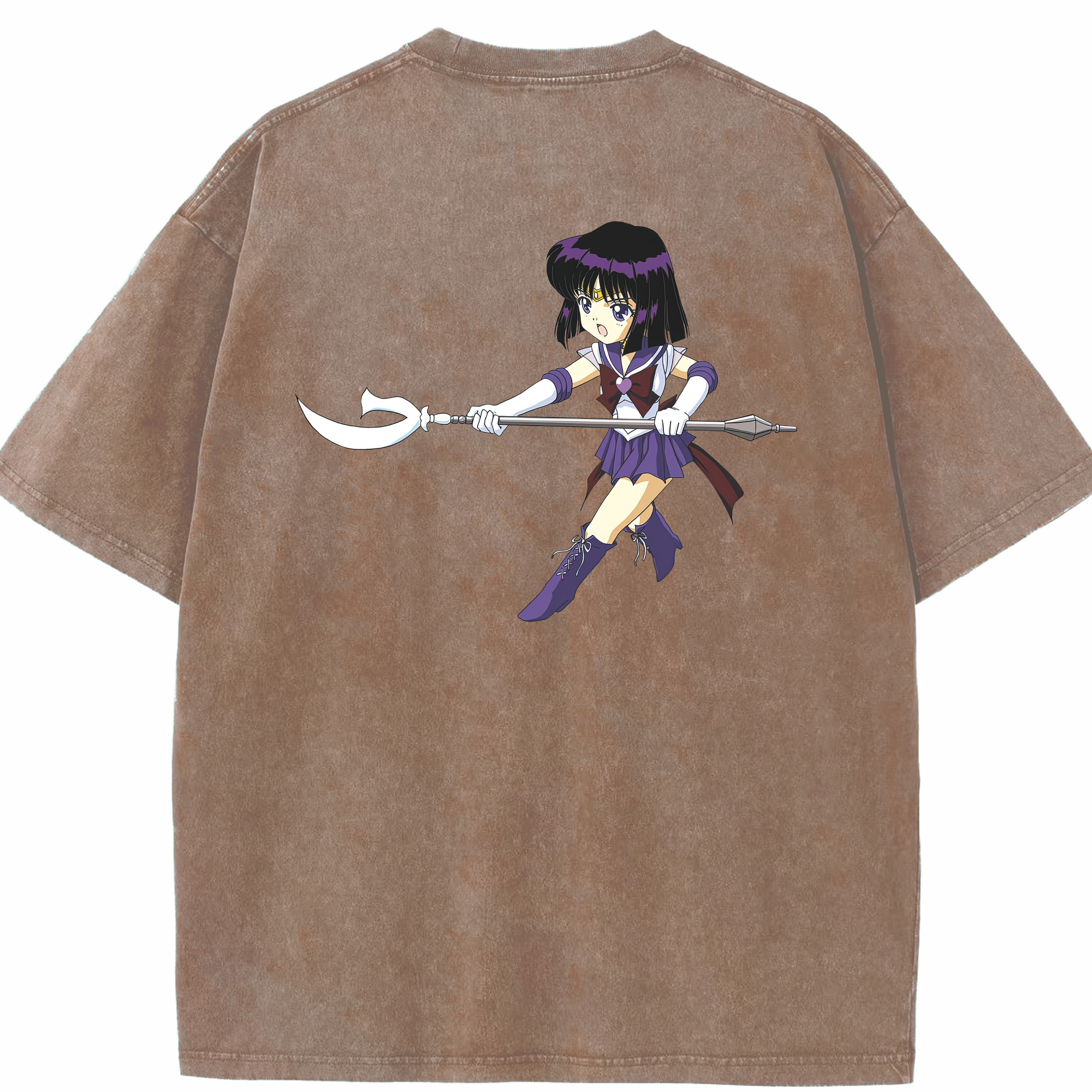 （画像用） 美少女戦士セーラームーン 土萠ほたる Sailor Moon Tomoe Hotaru （セーラーサターン；Sailor Saturn） 綿100% ヴィンテージ風 半袖Tシャツ（背面プリント）
