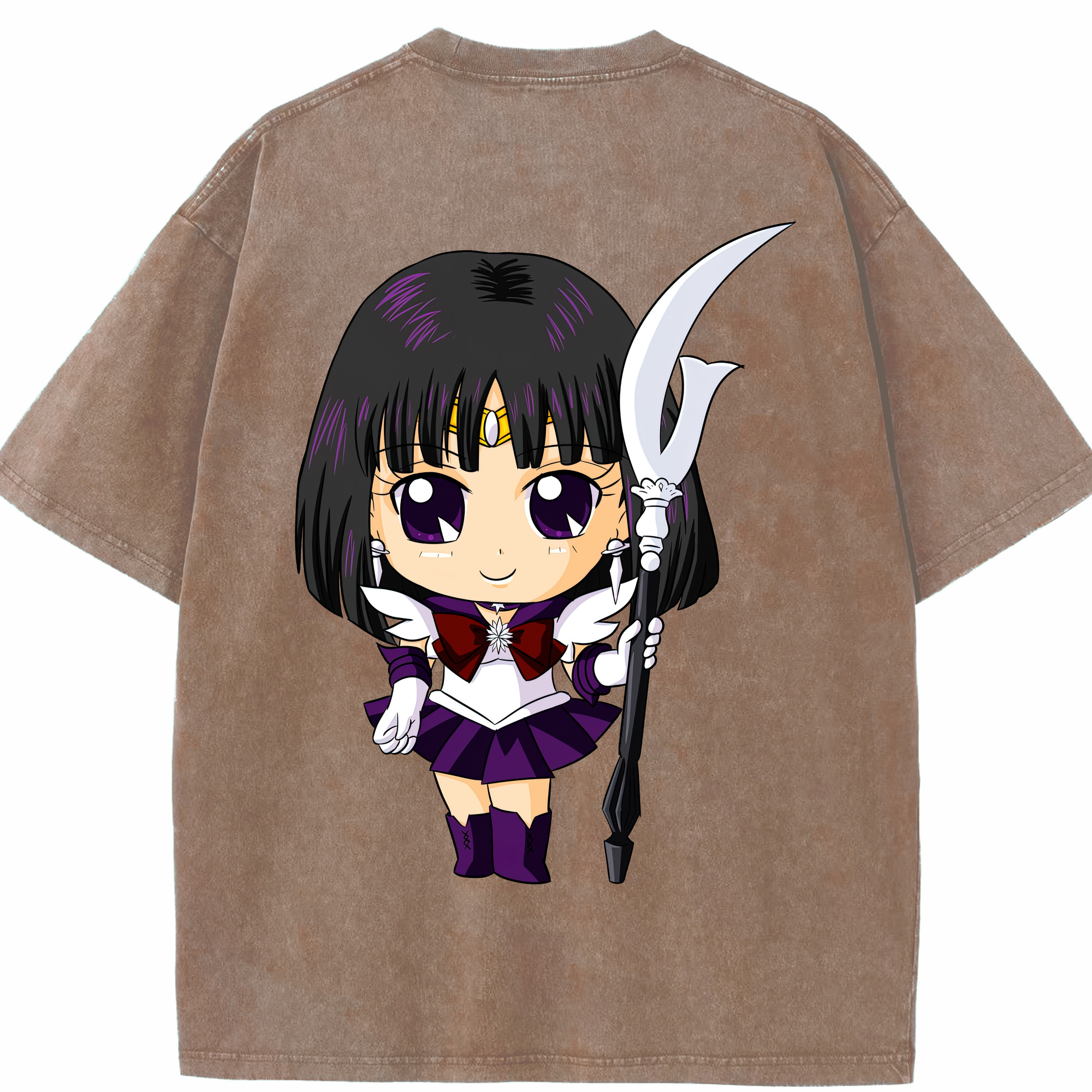（画像用） 美少女戦士セーラームーン 土萠ほたる Sailor Moon Tomoe Hotaru （セーラーサターン；Sailor Saturn） 綿100% ヴィンテージ風 半袖Tシャツ（背面プリント）
