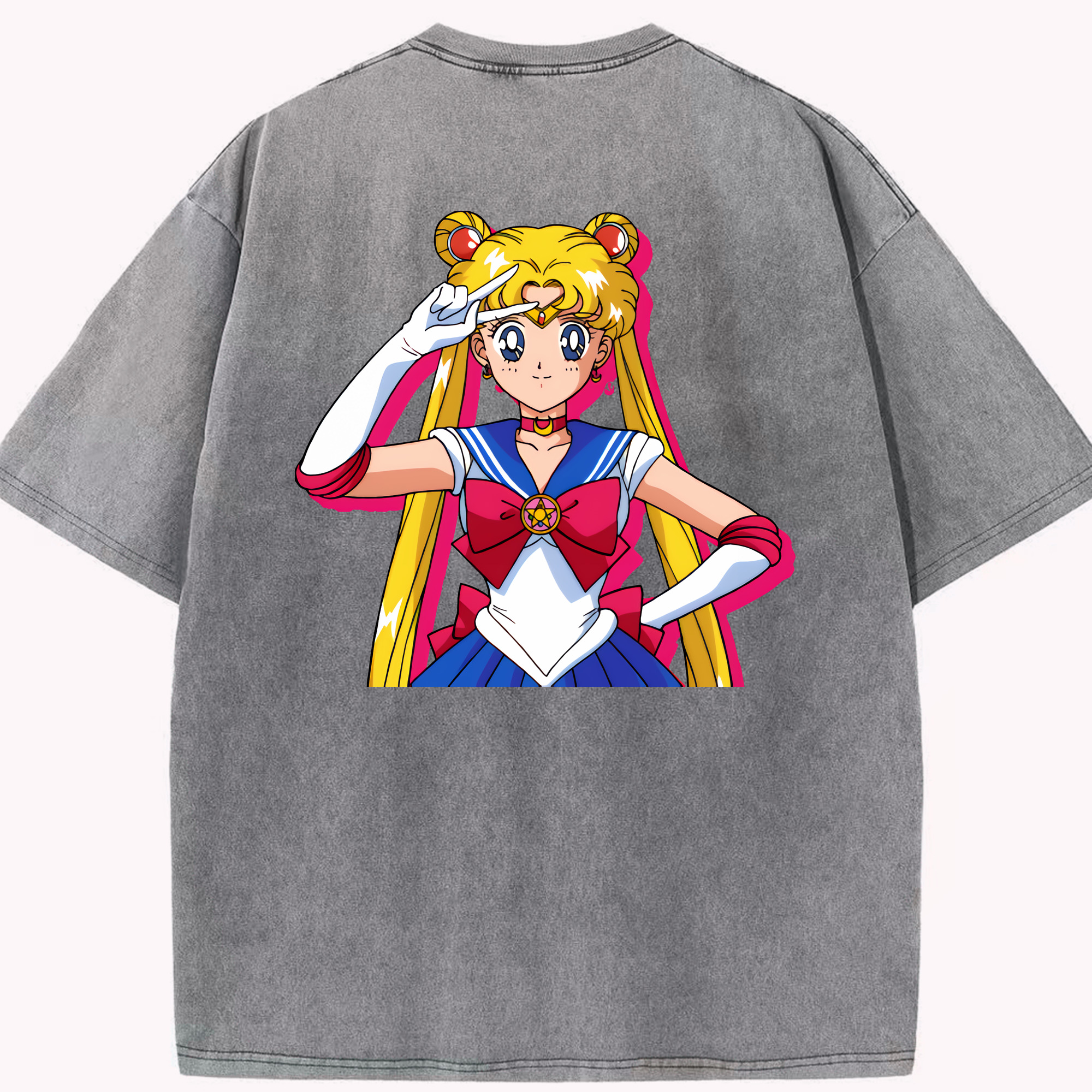 （画像用） 美少女戦士セーラームーン 月野 うさぎ つきの うさぎ Sailor Moon Tsukino Usagi 綿100% ヴィンテージ風 半袖Tシャツ（背面プリント）
