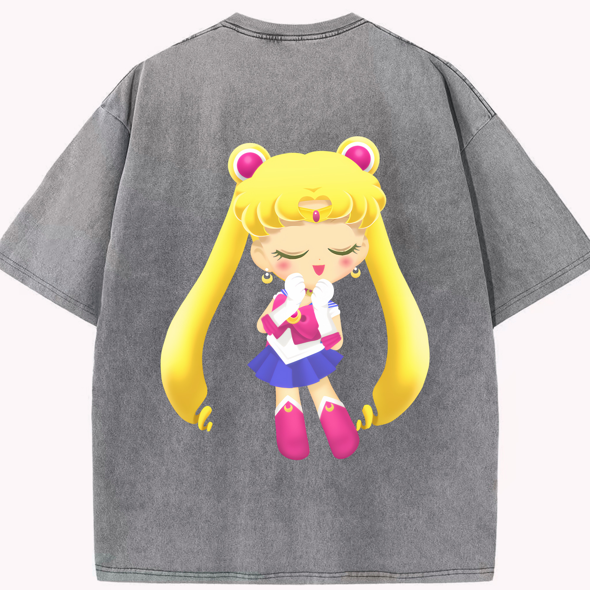（画像用） 美少女戦士セーラームーン 月野 うさぎ つきの うさぎ Sailor Moon Tsukino Usagi 綿100% ヴィンテージ風 半袖Tシャツ（背面プリント）