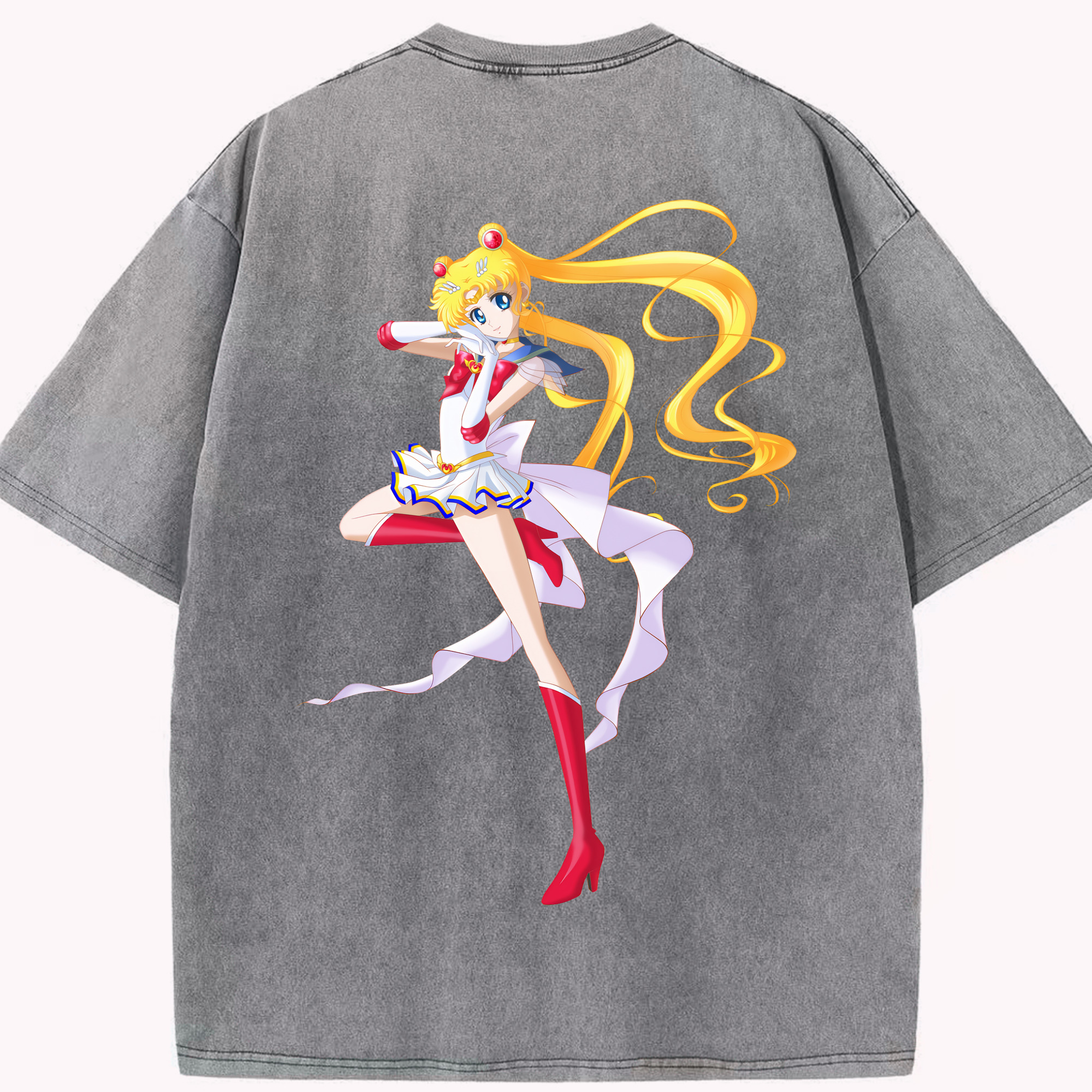 （画像用） 美少女戦士セーラームーン 月野 うさぎ つきの うさぎ Sailor Moon Tsukino Usagi 綿100% ヴィンテージ風 半袖Tシャツ（背面プリント）