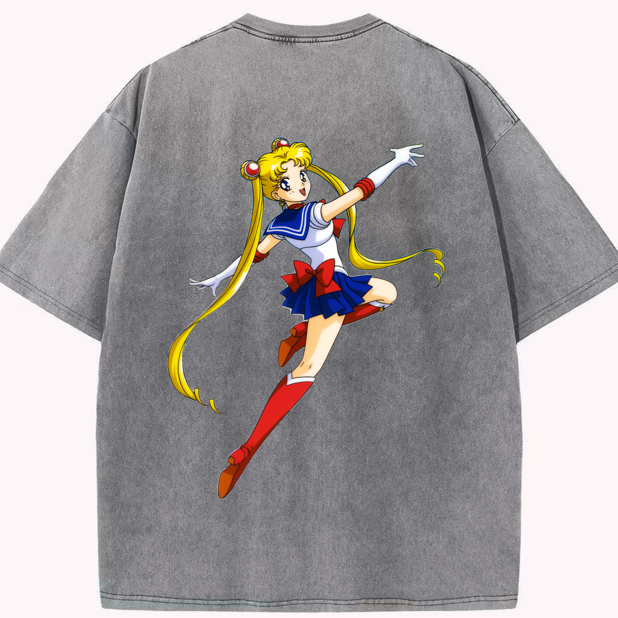 （画像用） 美少女戦士セーラームーン 月野 うさぎ つきの うさぎ Sailor Moon Tsukino Usagi 綿100% ヴィンテージ風 半袖Tシャツ（背面プリント）