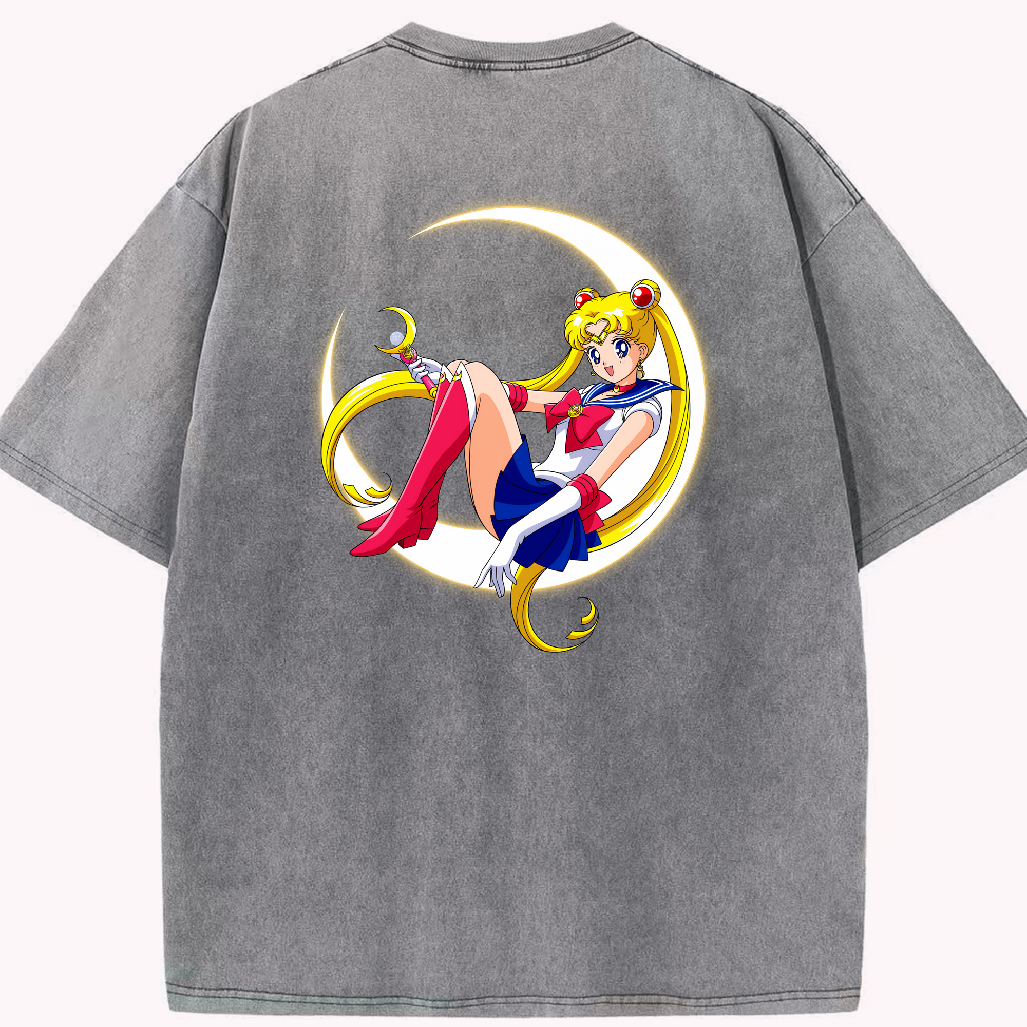 （画像用） 美少女戦士セーラームーン 月野 うさぎ つきの うさぎ Sailor Moon Tsukino Usagi 綿100% ヴィンテージ風 半袖Tシャツ（背面プリント）