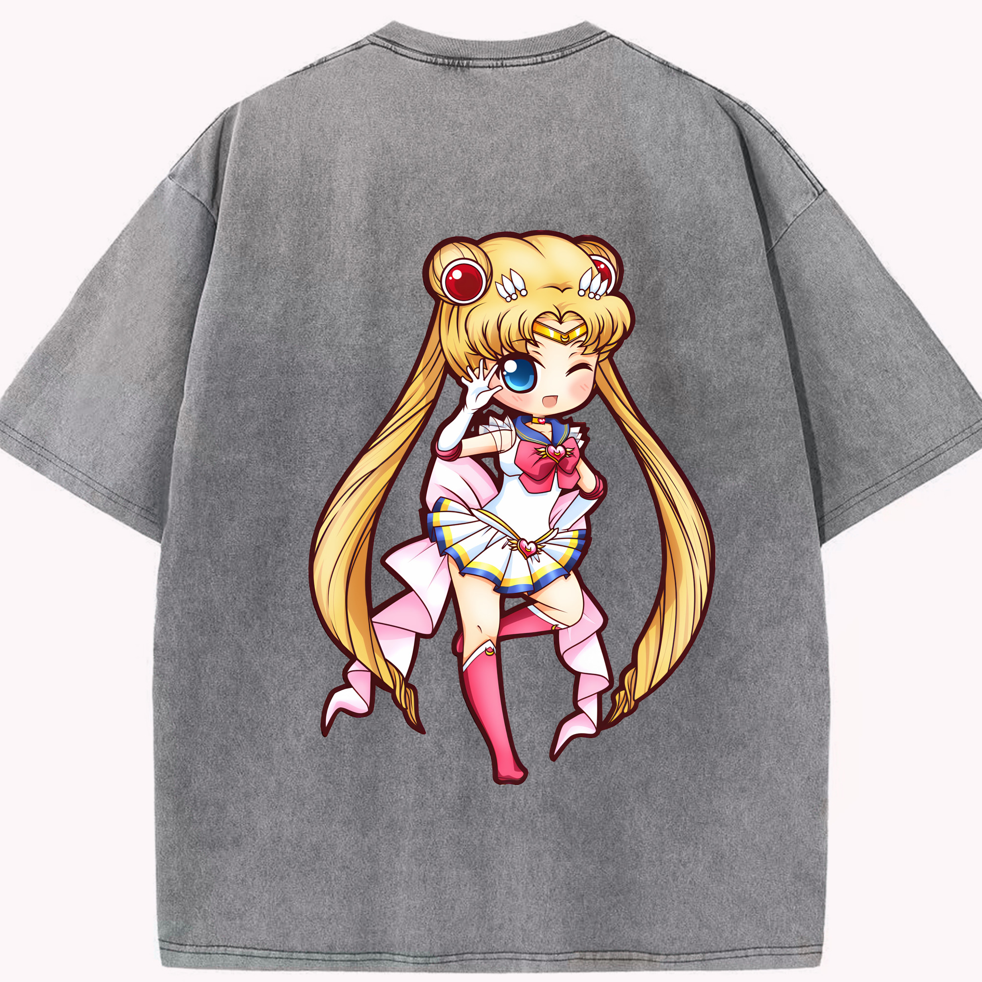 （画像用） 美少女戦士セーラームーン 月野 うさぎ つきの うさぎ Sailor Moon Tsukino Usagi 綿100% ヴィンテージ風 半袖Tシャツ（背面プリント）