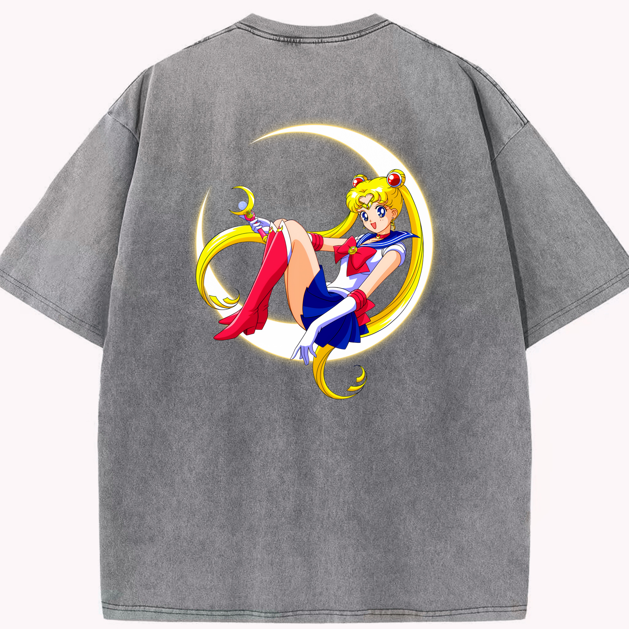 （画像用） 美少女戦士セーラームーン 月野 うさぎ つきの うさぎ Sailor Moon Tsukino Usagi 綿100% ヴィンテージ風 半袖Tシャツ（背面プリント）