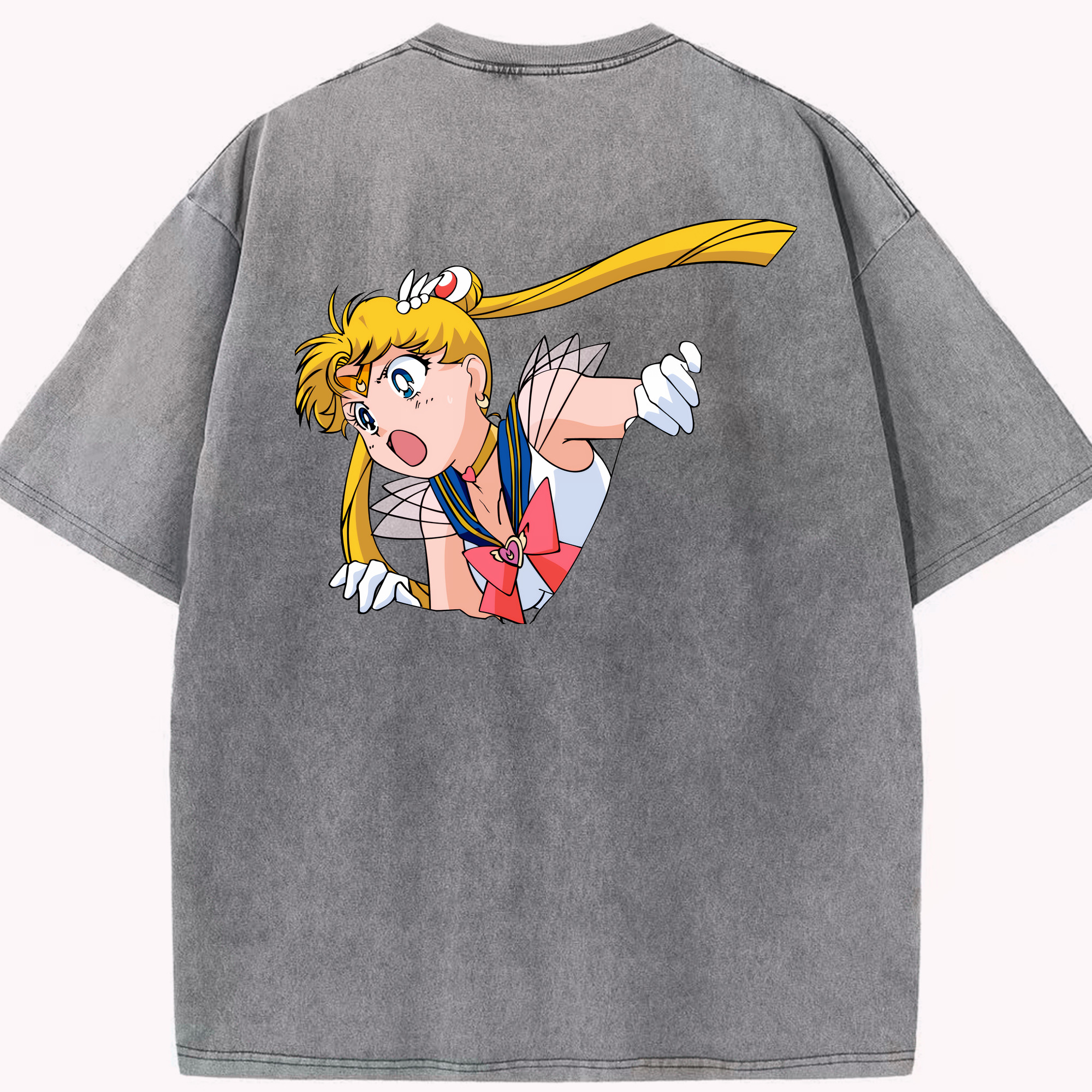 （画像用） 美少女戦士セーラームーン 月野 うさぎ つきの うさぎ Sailor Moon Tsukino Usagi 綿100% ヴィンテージ風 半袖Tシャツ（背面プリント）