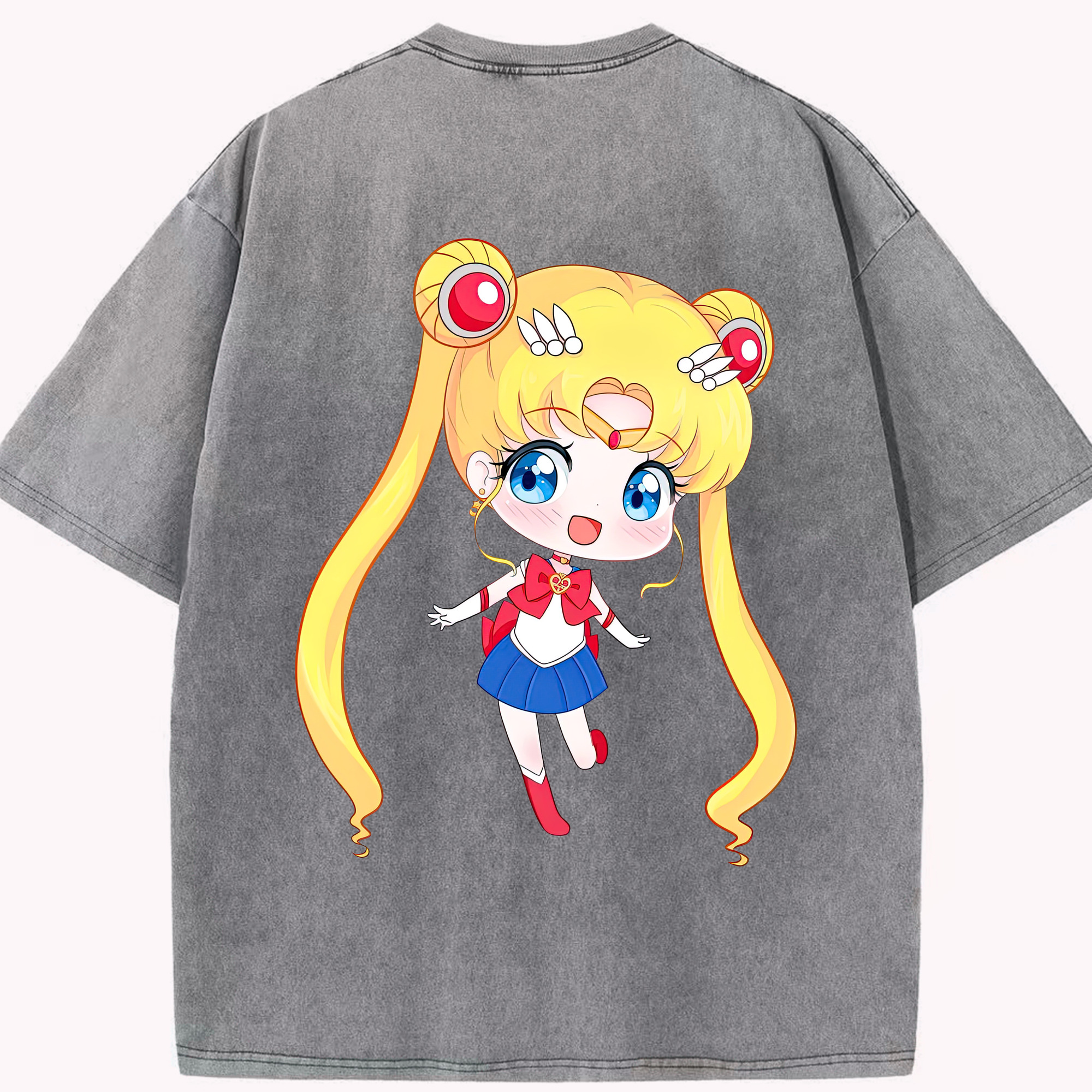（画像用） 美少女戦士セーラームーン 月野 うさぎ つきの うさぎ Sailor Moon Tsukino Usagi 綿100% ヴィンテージ風 半袖Tシャツ（背面プリント）