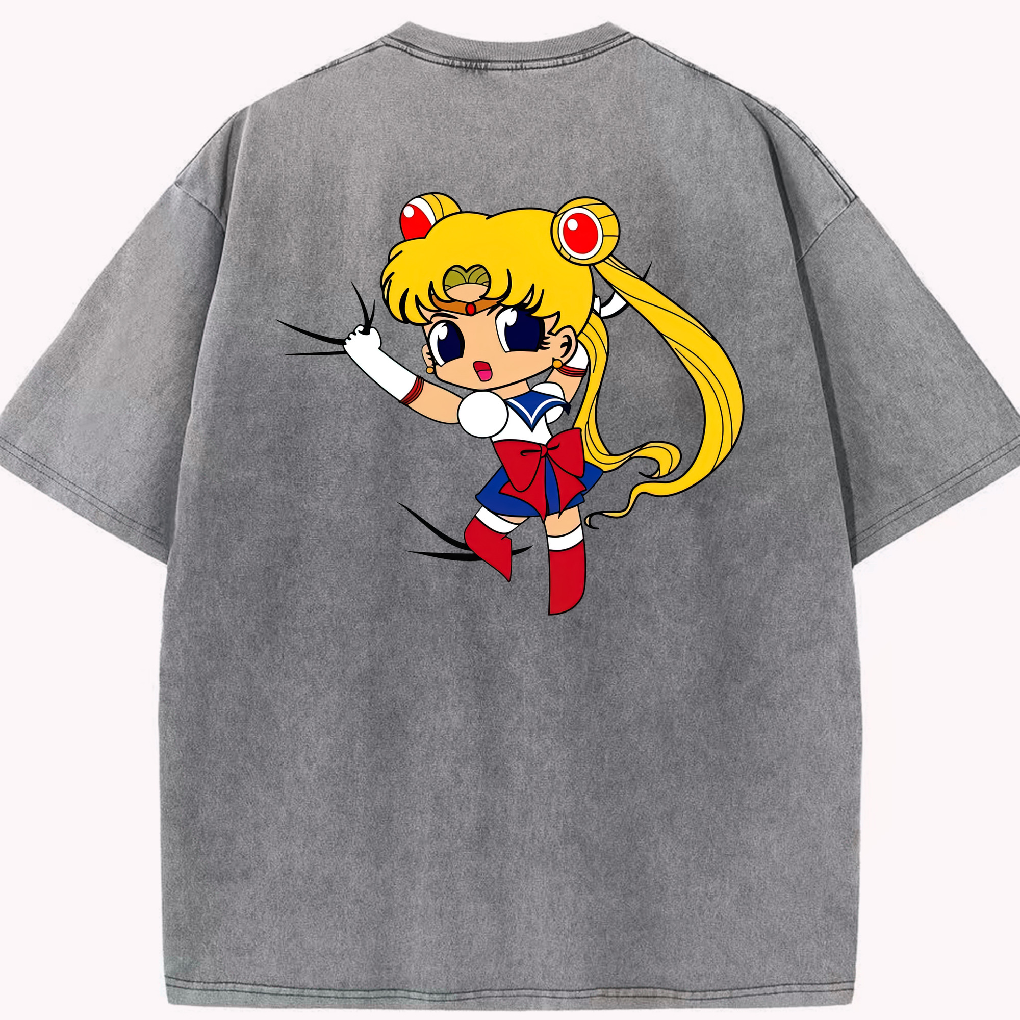 （画像用） 美少女戦士セーラームーン 月野 うさぎ つきの うさぎ Sailor Moon Tsukino Usagi 綿100% ヴィンテージ風 半袖Tシャツ（背面プリント）