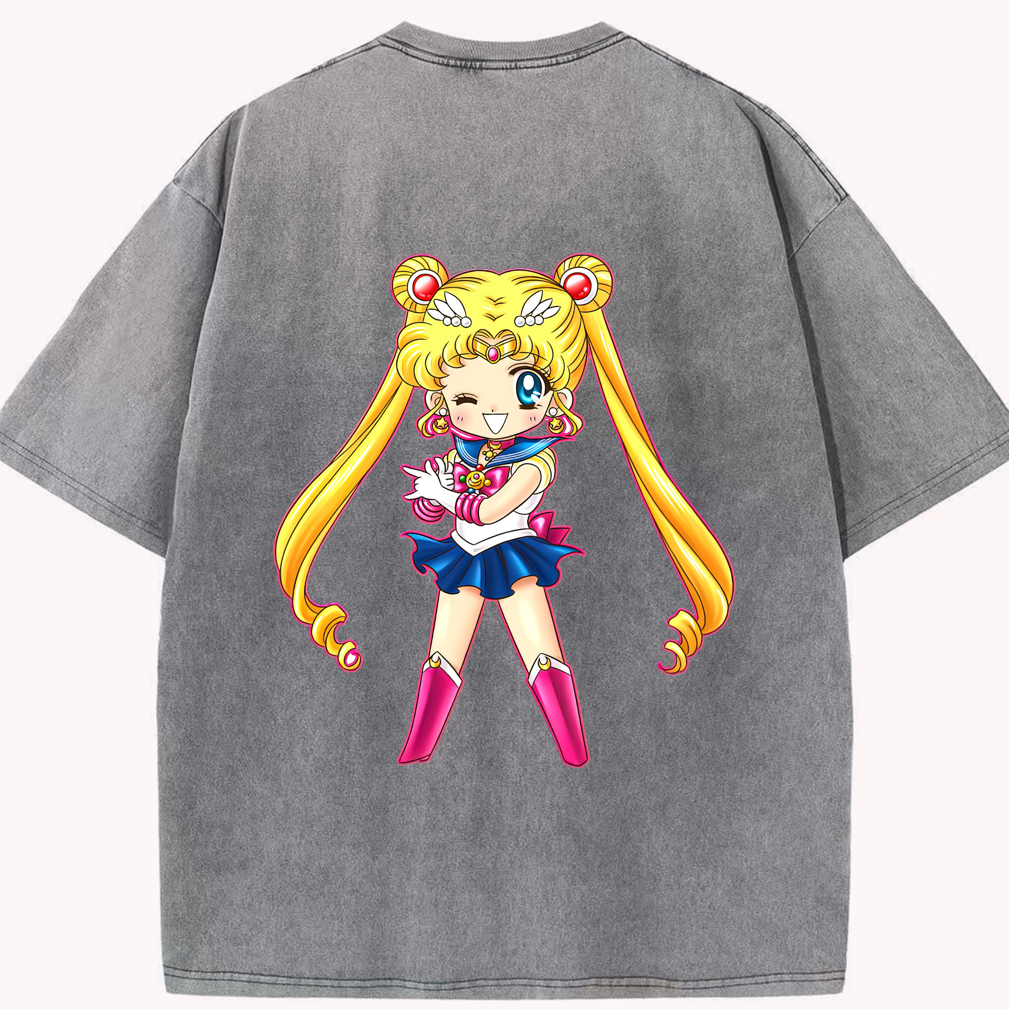 （画像用） 美少女戦士セーラームーン 月野 うさぎ つきの うさぎ Sailor Moon Tsukino Usagi 綿100% ヴィンテージ風 半袖Tシャツ（背面プリント）