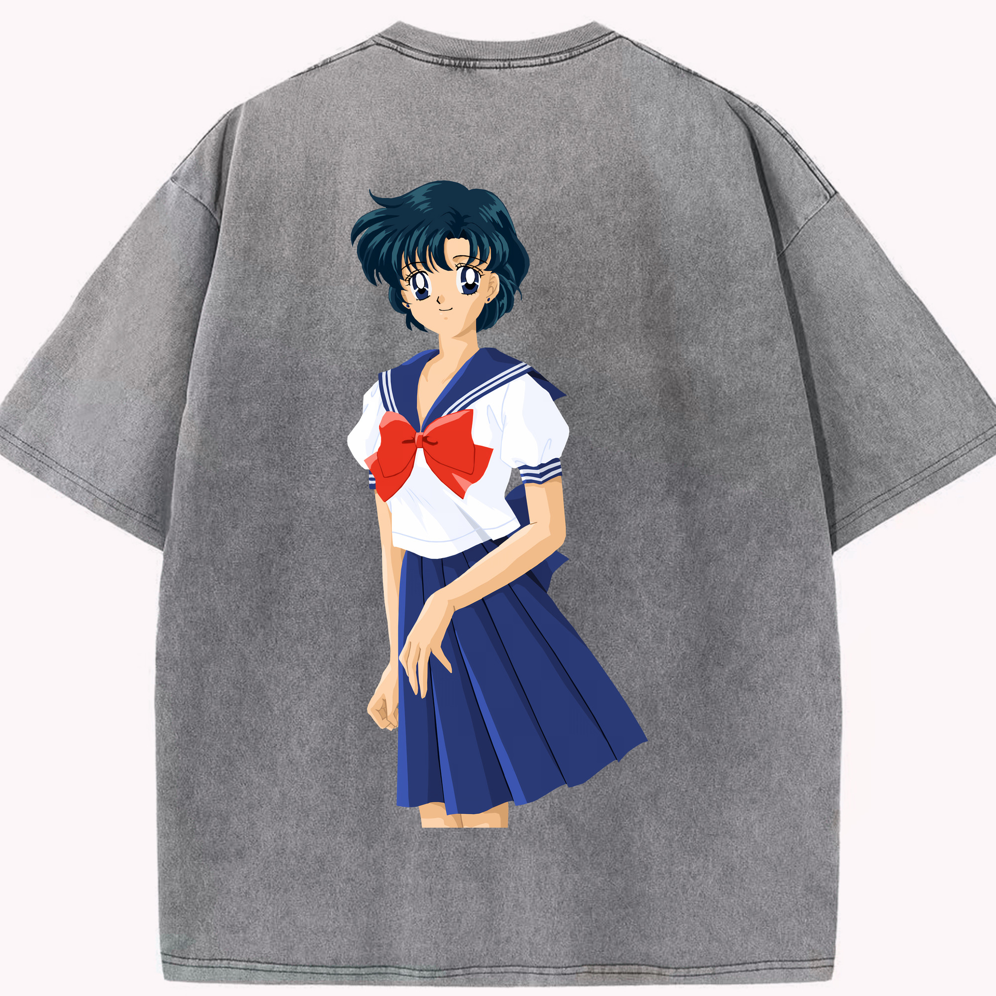（画像用） 美少女戦士セーラームーン 水野 亜美 みずの あみ Sailor Moon Mizuno Ami 綿100% ヴィンテージ風 半袖Tシャツ（背面プリント）