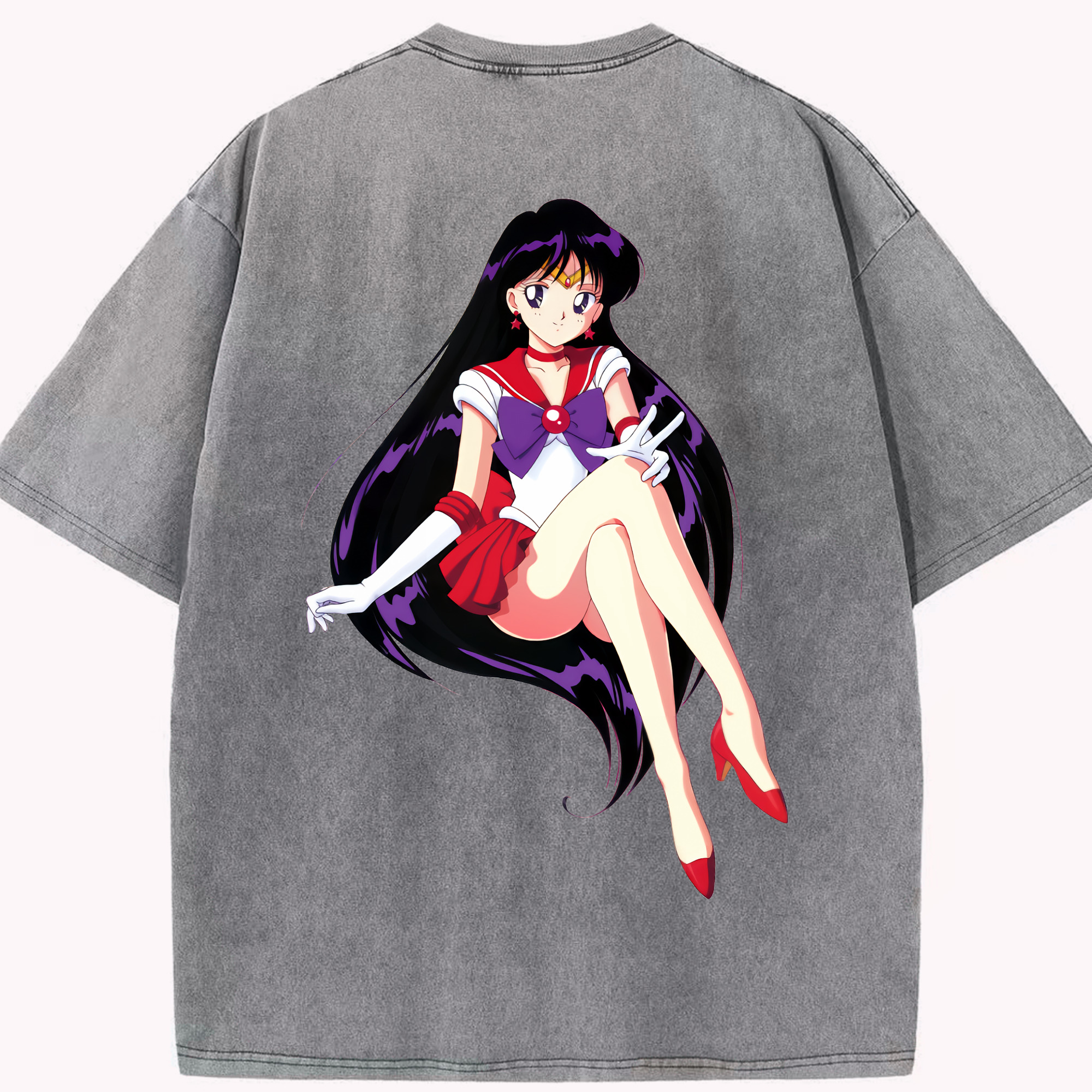 （画像用） 美少女戦士セーラームーン 火野レイ ひの レイ Sailor Moon Hino Rei （セーラーマーズ,Sailor Mars） 綿100% ヴィンテージ風 半袖Tシャツ（背面プリント）