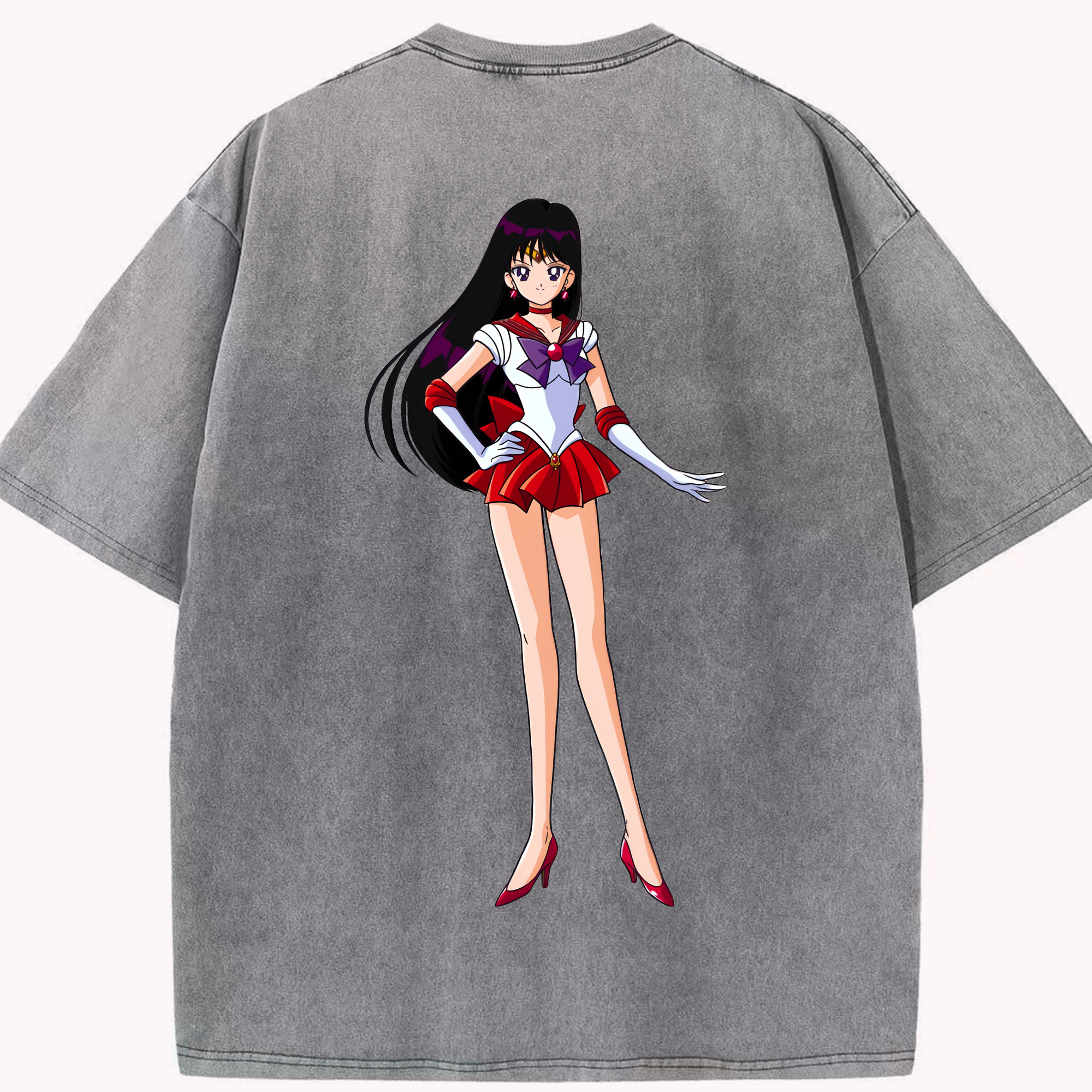 （画像用） 美少女戦士セーラームーン 火野レイ ひの レイ Sailor Moon Hino Rei （セーラーマーズ,Sailor Mars） 綿100% ヴィンテージ風 半袖Tシャツ（背面プリント）