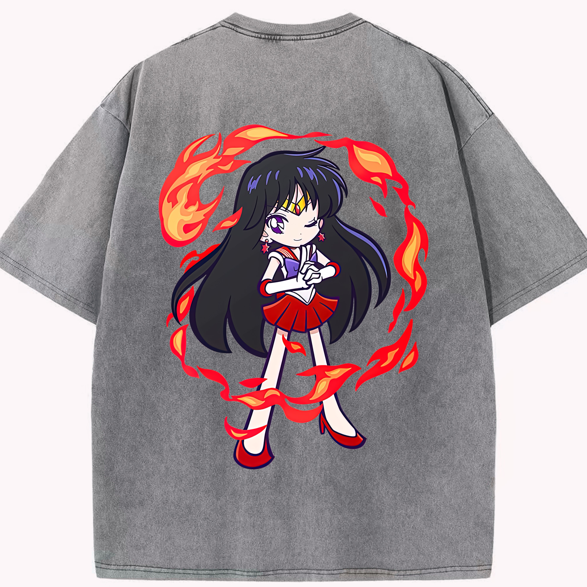 （画像用） 美少女戦士セーラームーン 火野レイ ひの レイ Sailor Moon Hino Rei （セーラーマーズ,Sailor Mars） 綿100% ヴィンテージ風 半袖Tシャツ（背面プリント）