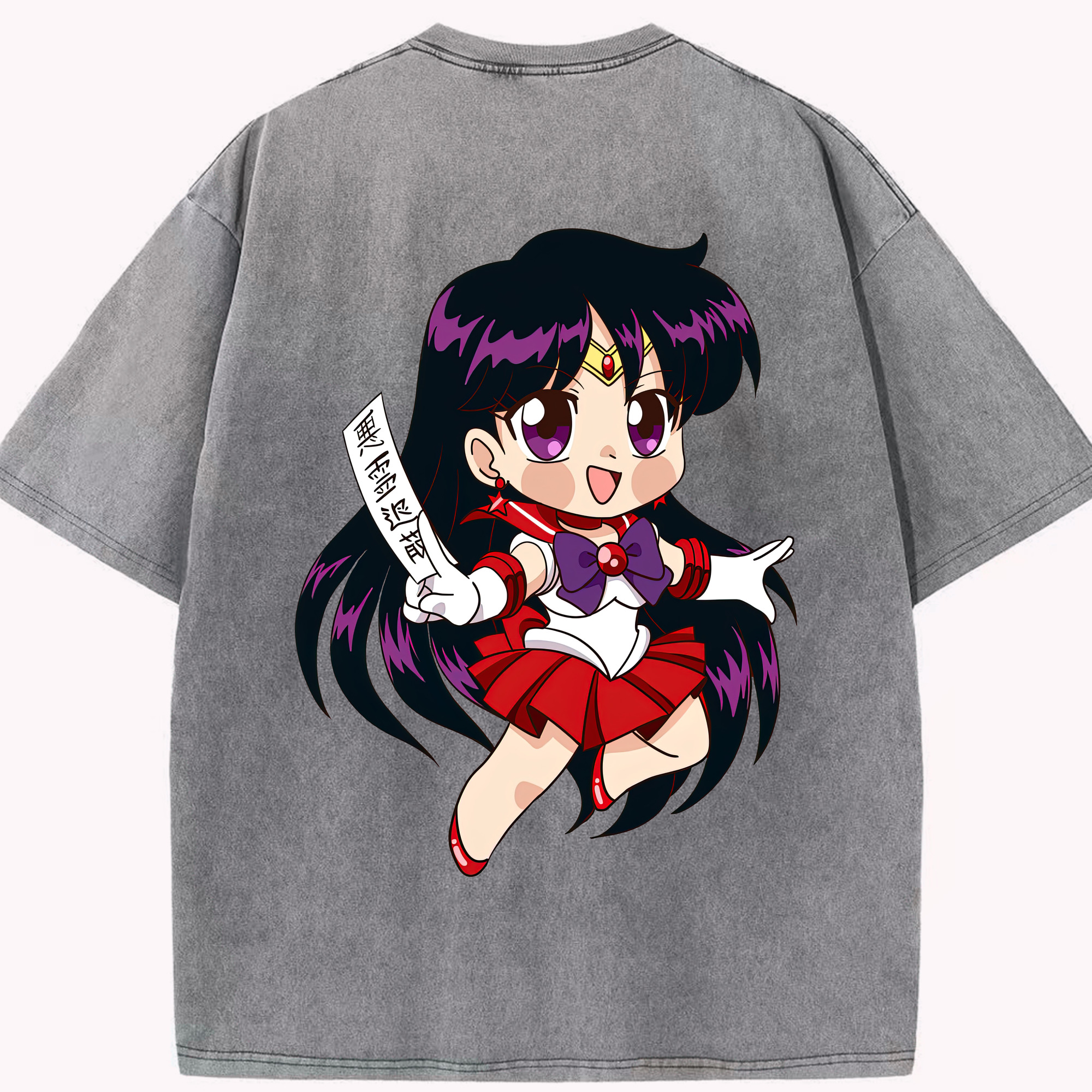 （画像用） 美少女戦士セーラームーン 火野レイ ひの レイ Sailor Moon Hino Rei （セーラーマーズ,Sailor Mars） 綿100% ヴィンテージ風 半袖Tシャツ（背面プリント）