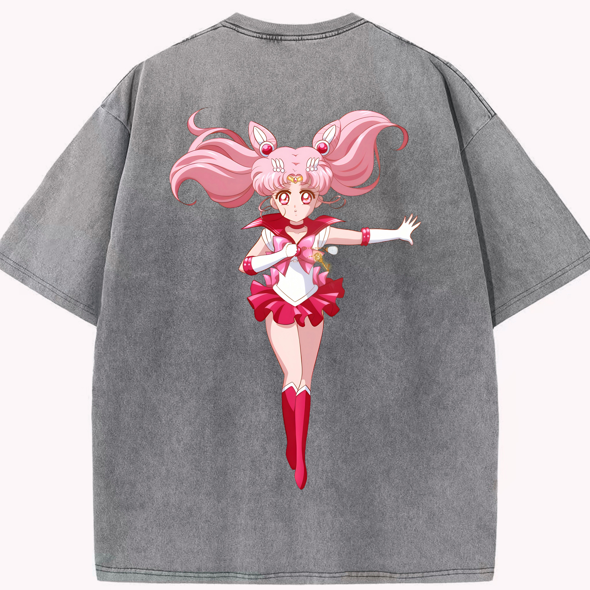 （画像用） 美少女戦士セーラームーン ちびうさ Sailor Moon Chibiusa Tsukino Usagi Small Lady Serenity 綿100% ヴィンテージ風 半袖Tシャツ（背面プリント）
