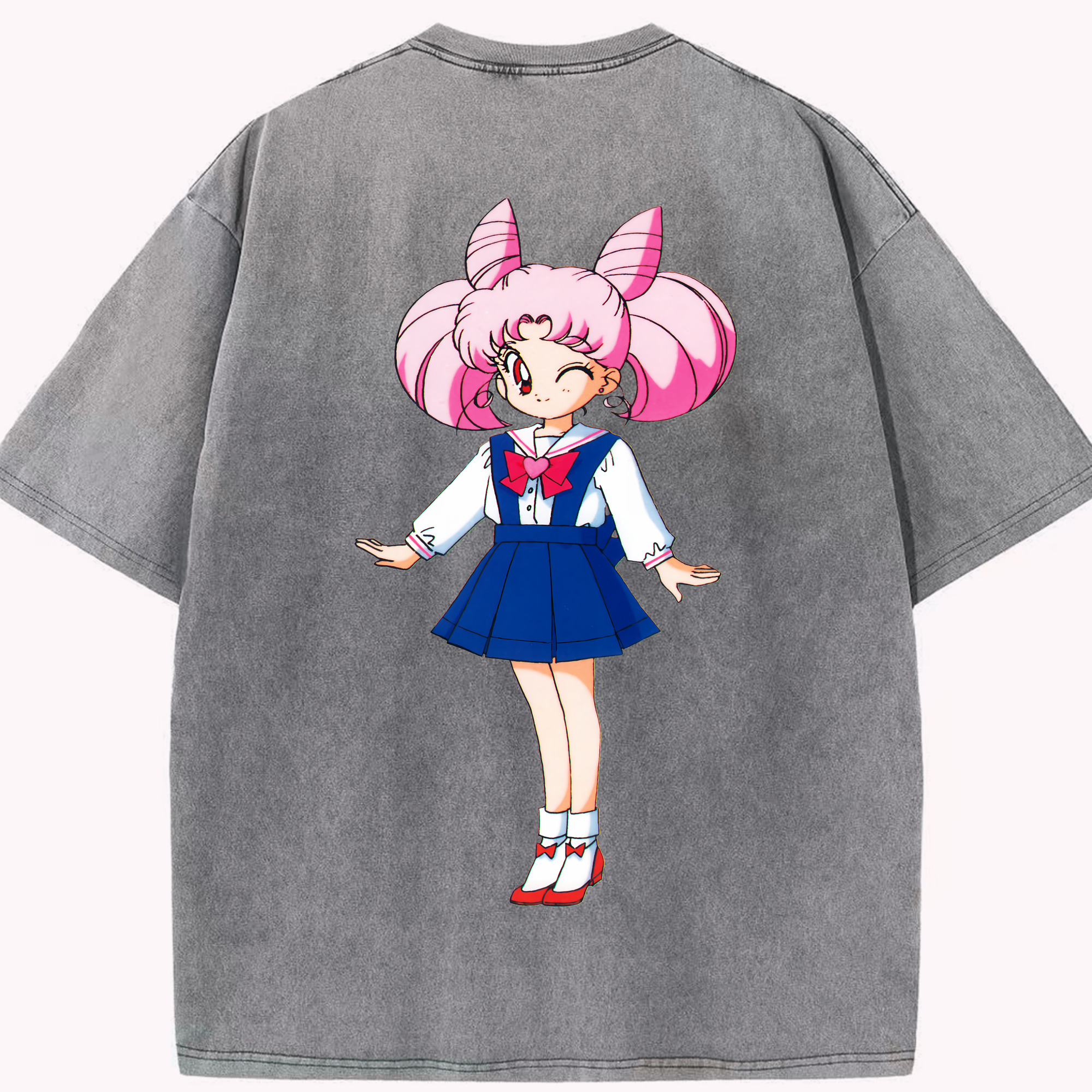 （画像用） 美少女戦士セーラームーン ちびうさ Sailor Moon Chibiusa Tsukino Usagi Small Lady Serenity 綿100% ヴィンテージ風 半袖Tシャツ（背面プリント）
