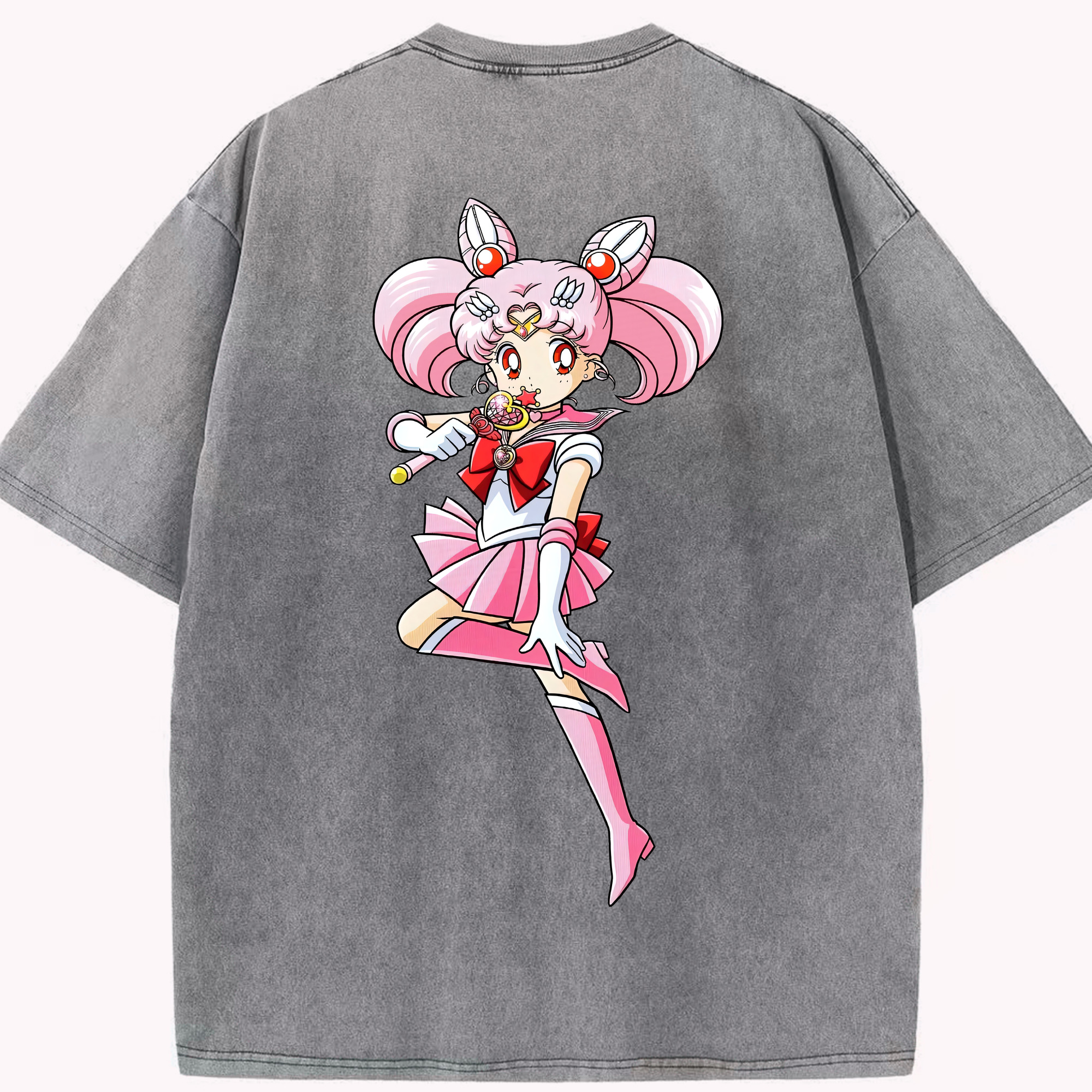 （画像用） 美少女戦士セーラームーン ちびうさ Sailor Moon Chibiusa Tsukino Usagi Small Lady Serenity 綿100% ヴィンテージ風 半袖Tシャツ（背面プリント）