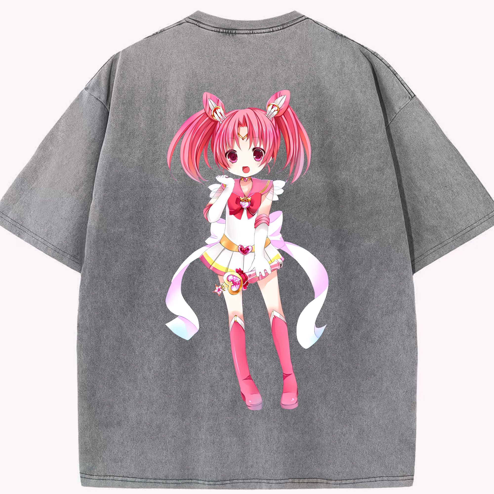 （画像用） 美少女戦士セーラームーン ちびうさ Sailor Moon Chibiusa Tsukino Usagi Small Lady Serenity 綿100% ヴィンテージ風 半袖Tシャツ（背面プリント）