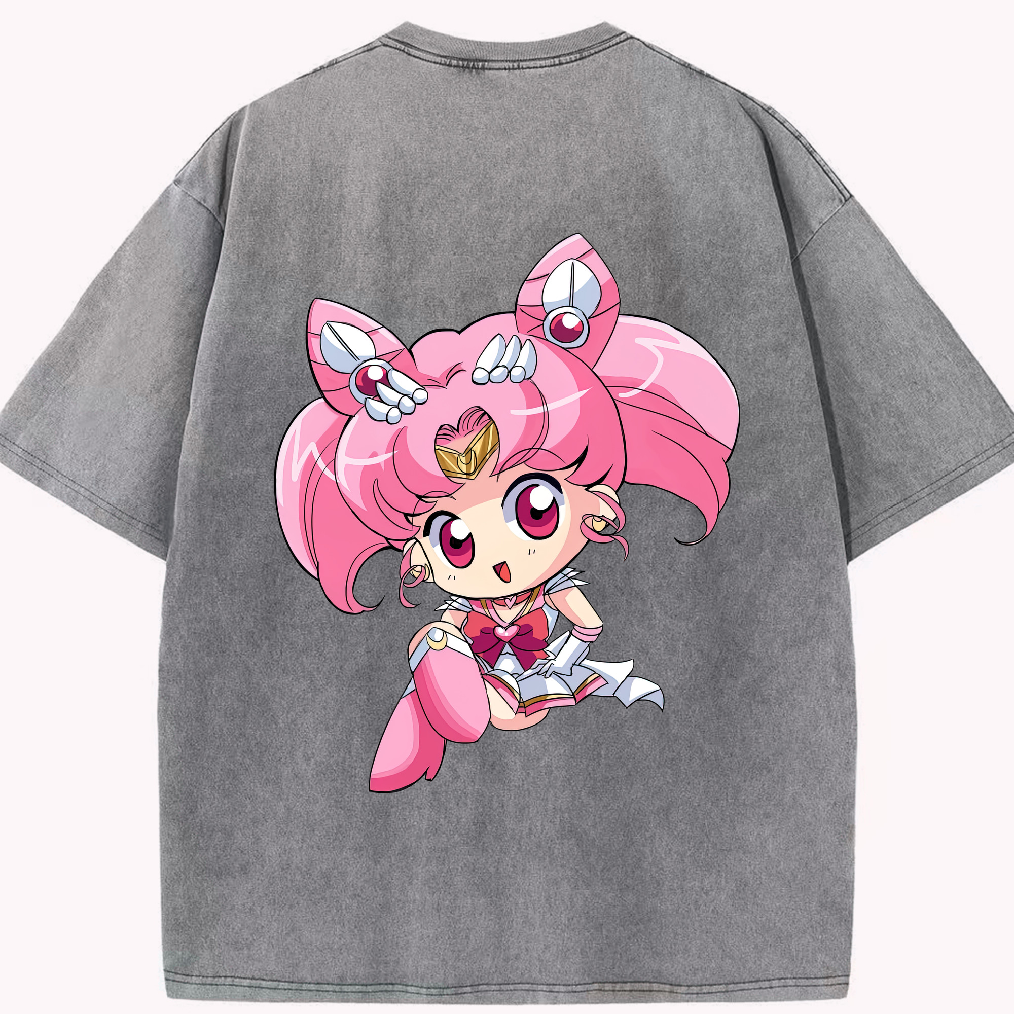 （画像用） 美少女戦士セーラームーン ちびうさ Sailor Moon Chibiusa Tsukino Usagi Small Lady Serenity 綿100% ヴィンテージ風 半袖Tシャツ（背面プリント）