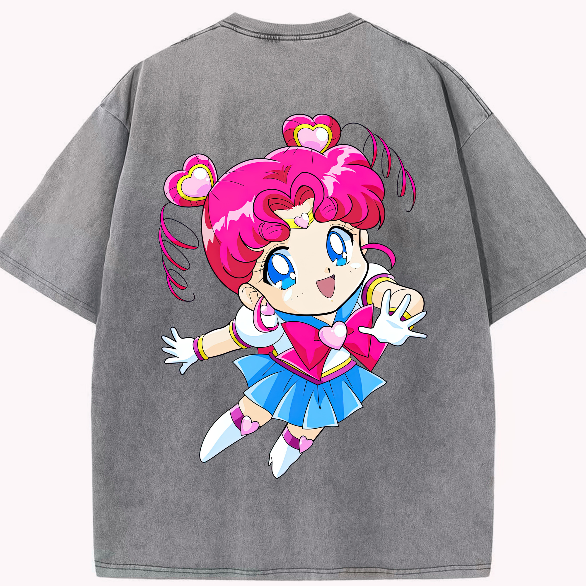 （画像用） 美少女戦士セーラームーン ちびうさ Sailor Moon Chibiusa Tsukino Usagi Small Lady Serenity 綿100% ヴィンテージ風 半袖Tシャツ（背面プリント）