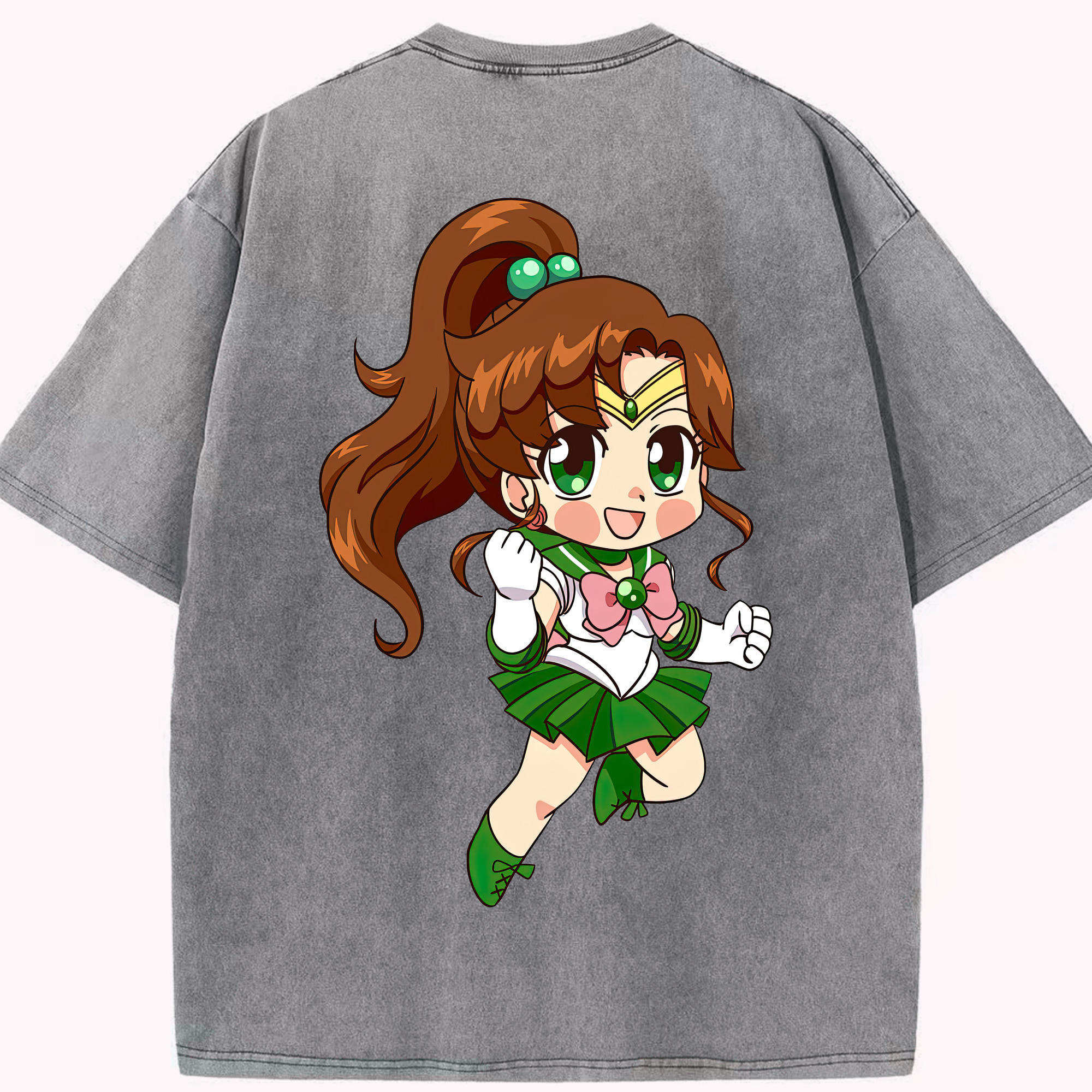 （画像用） 美少女戦士セーラームーン 木野 まこと きの まこと Sailor Moon Kino Makoto （セーラージュピター；Sailor Jupiter） 綿100% ヴィンテージ風 半袖Tシャツ（背面プリント）
