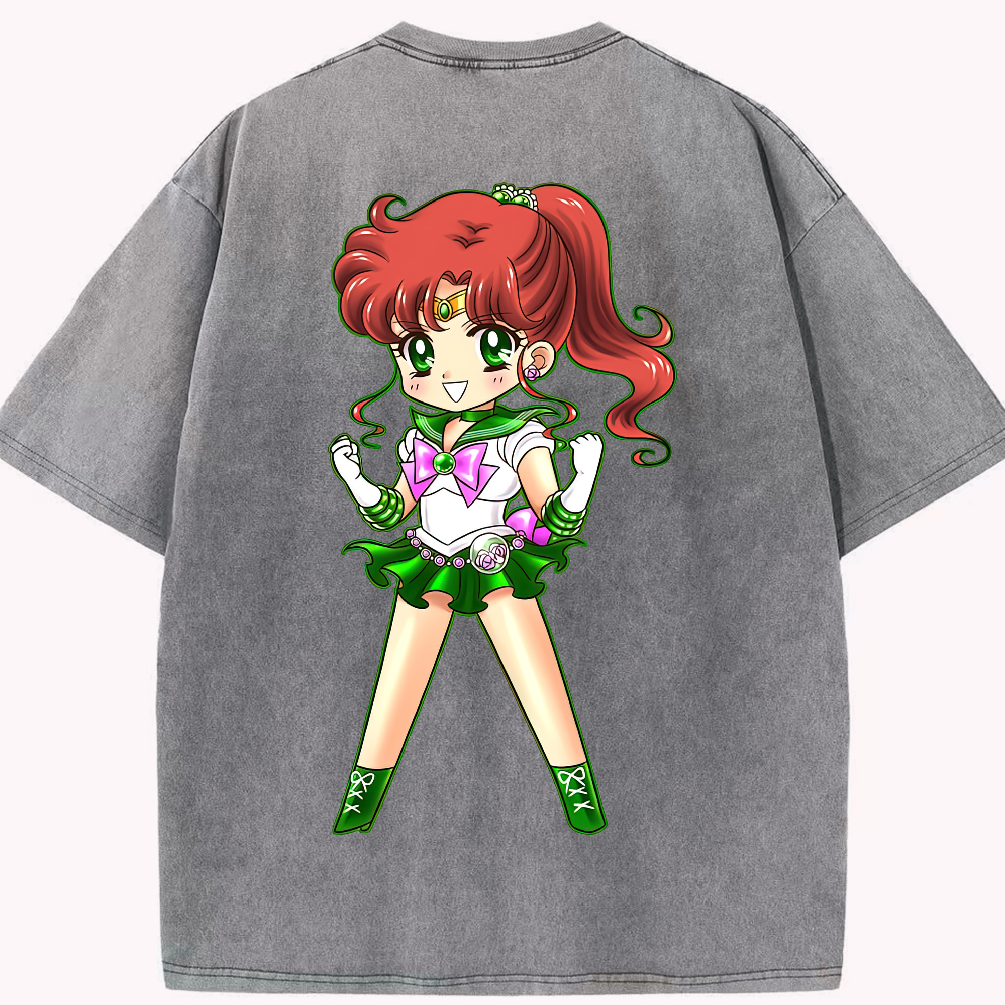 （画像用） 美少女戦士セーラームーン 木野 まこと きの まこと Sailor Moon Kino Makoto （セーラージュピター；Sailor Jupiter） 綿100% ヴィンテージ風 半袖Tシャツ（背面プリント）