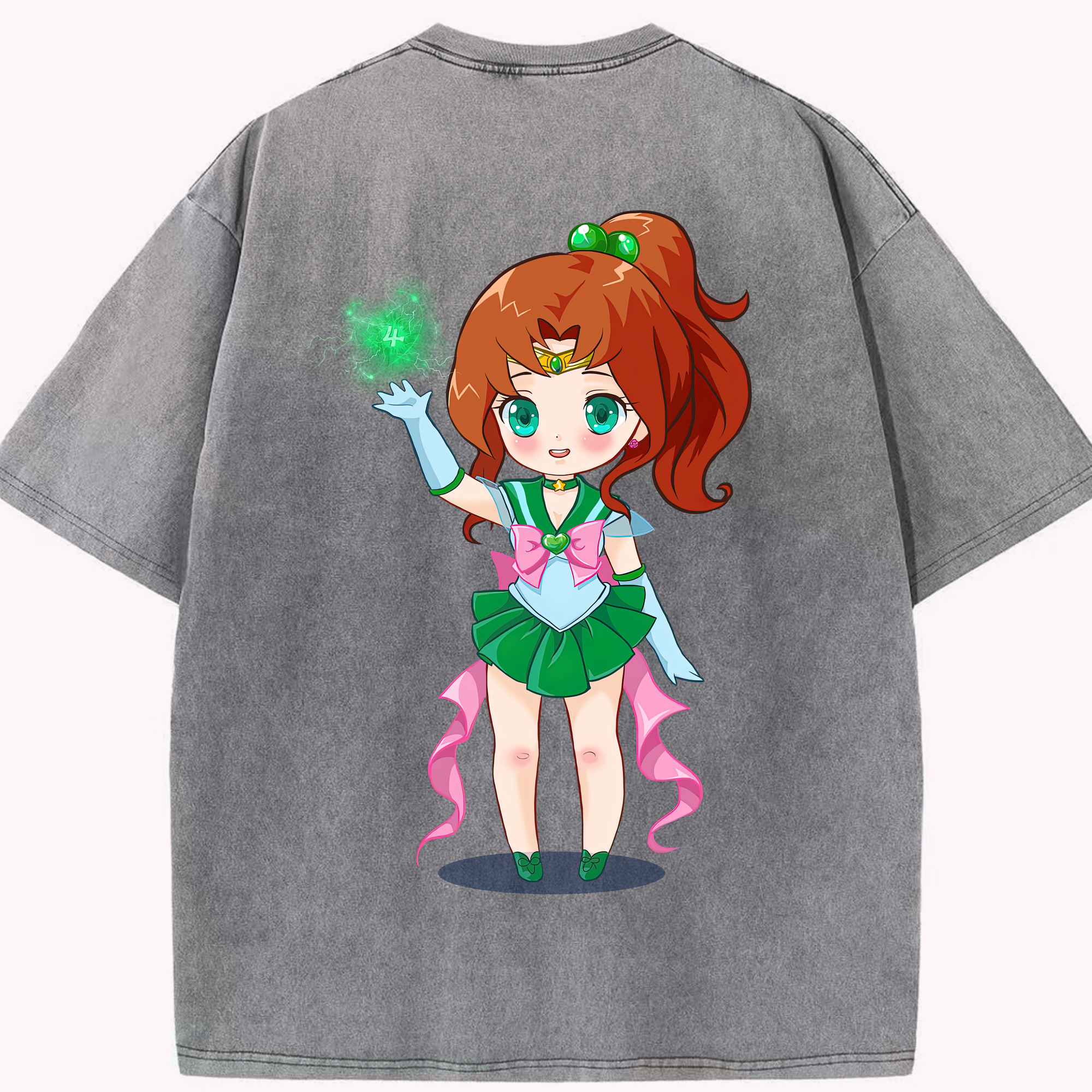 （画像用） 美少女戦士セーラームーン 木野 まこと きの まこと Sailor Moon Kino Makoto （セーラージュピター；Sailor Jupiter） 綿100% ヴィンテージ風 半袖Tシャツ（背面プリント）