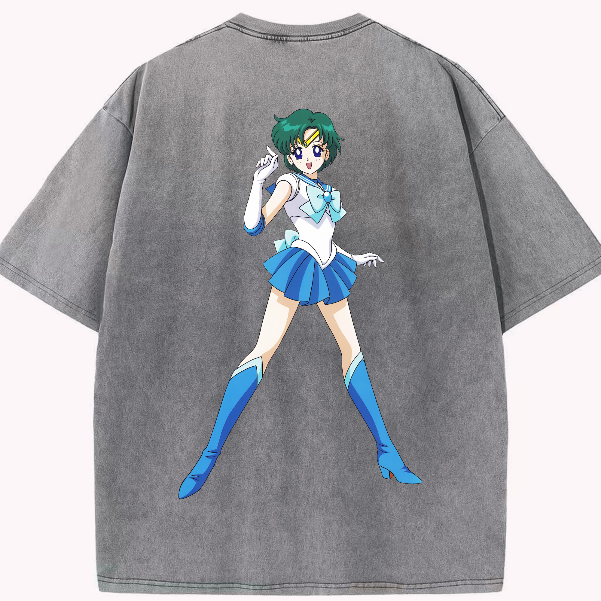 （画像用） 美少女戦士セーラームーン 海王 みちる（かいおう みちる） Sailor Moon Kaiou Michiru 綿100% ヴィンテージ風 半袖Tシャツ（背面プリント）