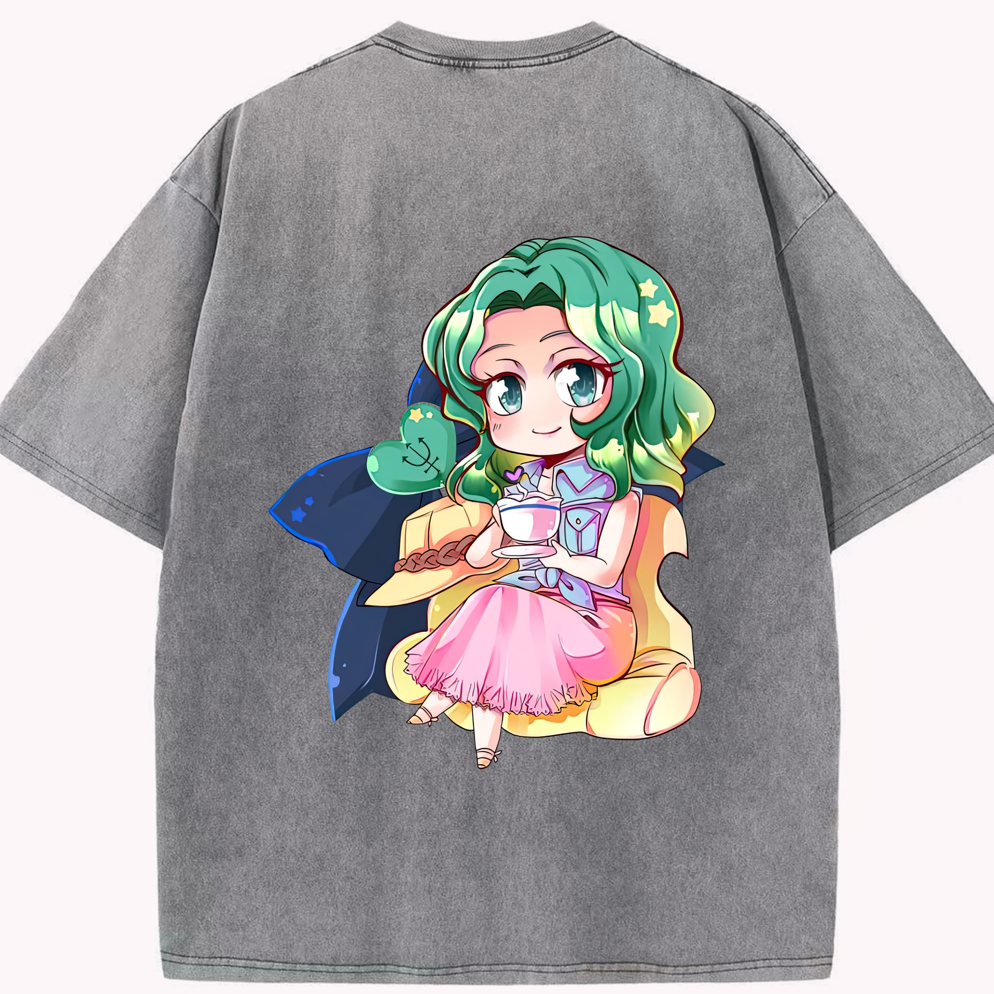 （画像用） 美少女戦士セーラームーン 海王 みちる（かいおう みちる） Sailor Moon Kaiou Michiru 綿100% ヴィンテージ風 半袖Tシャツ（背面プリント）