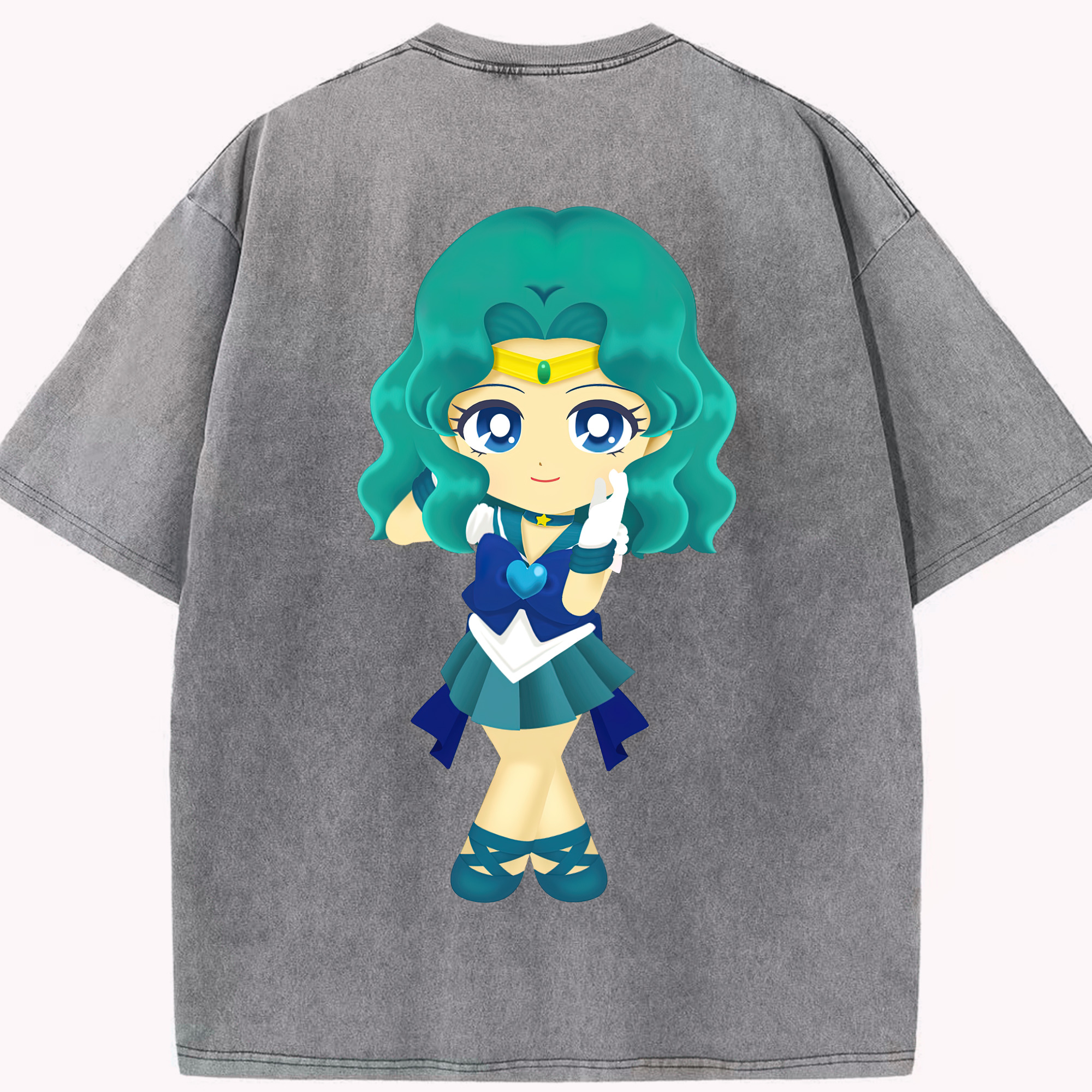 （画像用） 美少女戦士セーラームーン 海王 みちる（かいおう みちる） Sailor Moon Kaiou Michiru 綿100% ヴィンテージ風 半袖Tシャツ（背面プリント）