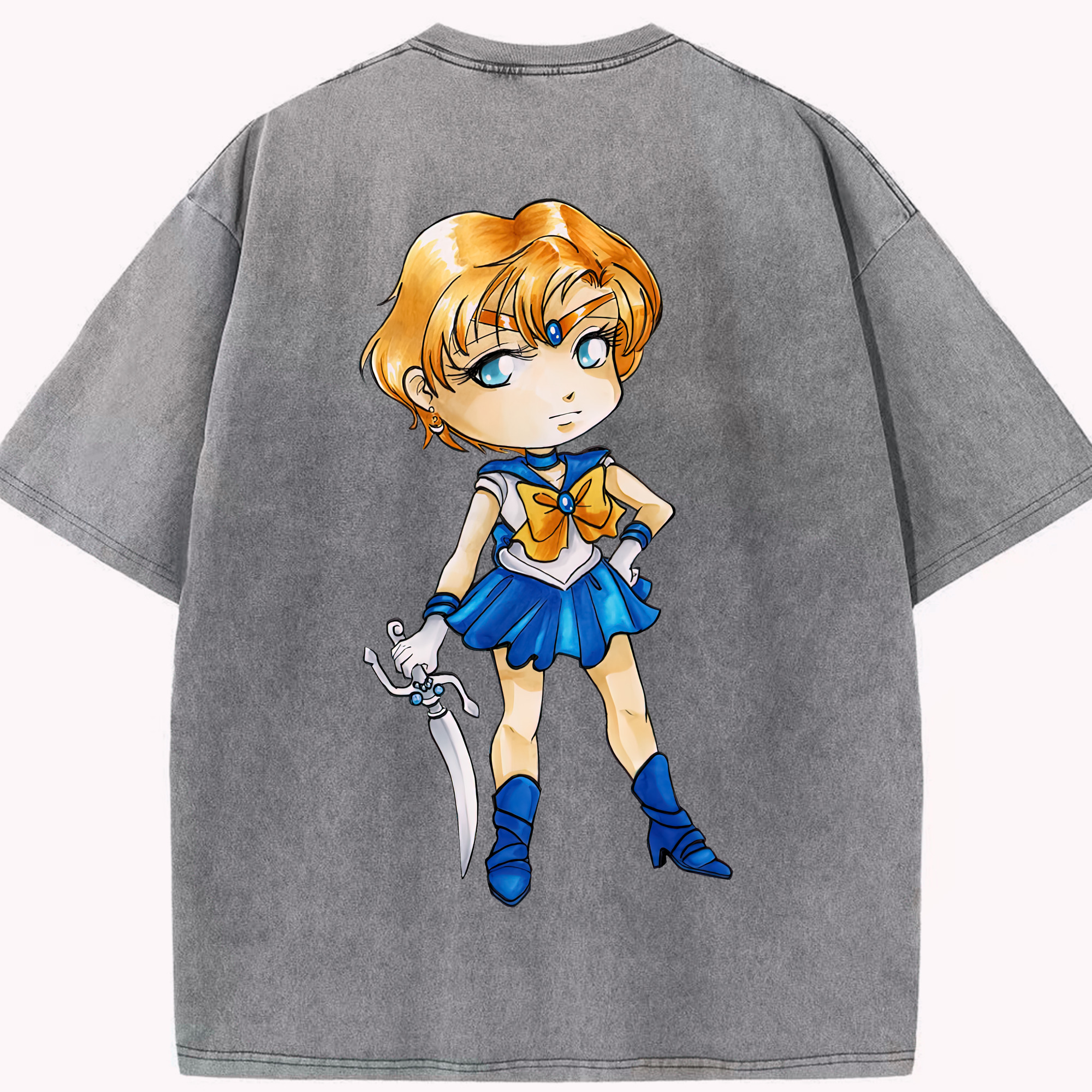 （画像用） 美少女戦士セーラームーン 天王はるか Sailor Moon Tenoh Haruka 綿100% ヴィンテージ風 半袖Tシャツ（背面プリント）
