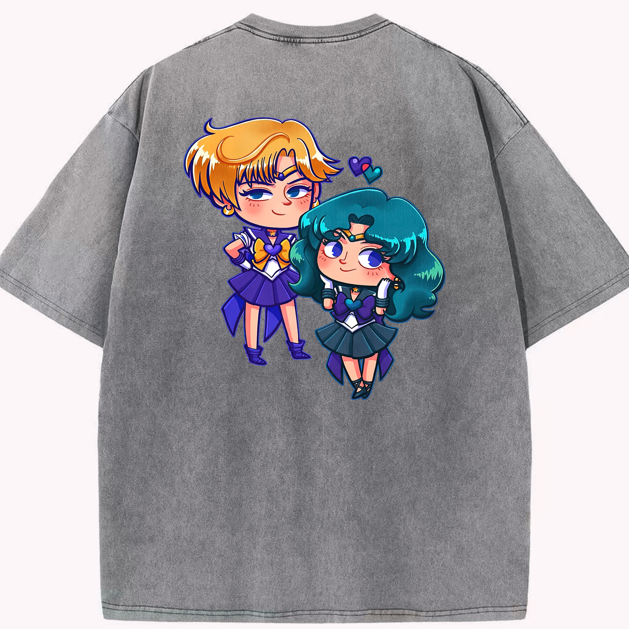 （画像用） 美少女戦士セーラームーン 天王はるか Sailor Moon Tenoh Haruka 綿100% ヴィンテージ風 半袖Tシャツ（背面プリント）