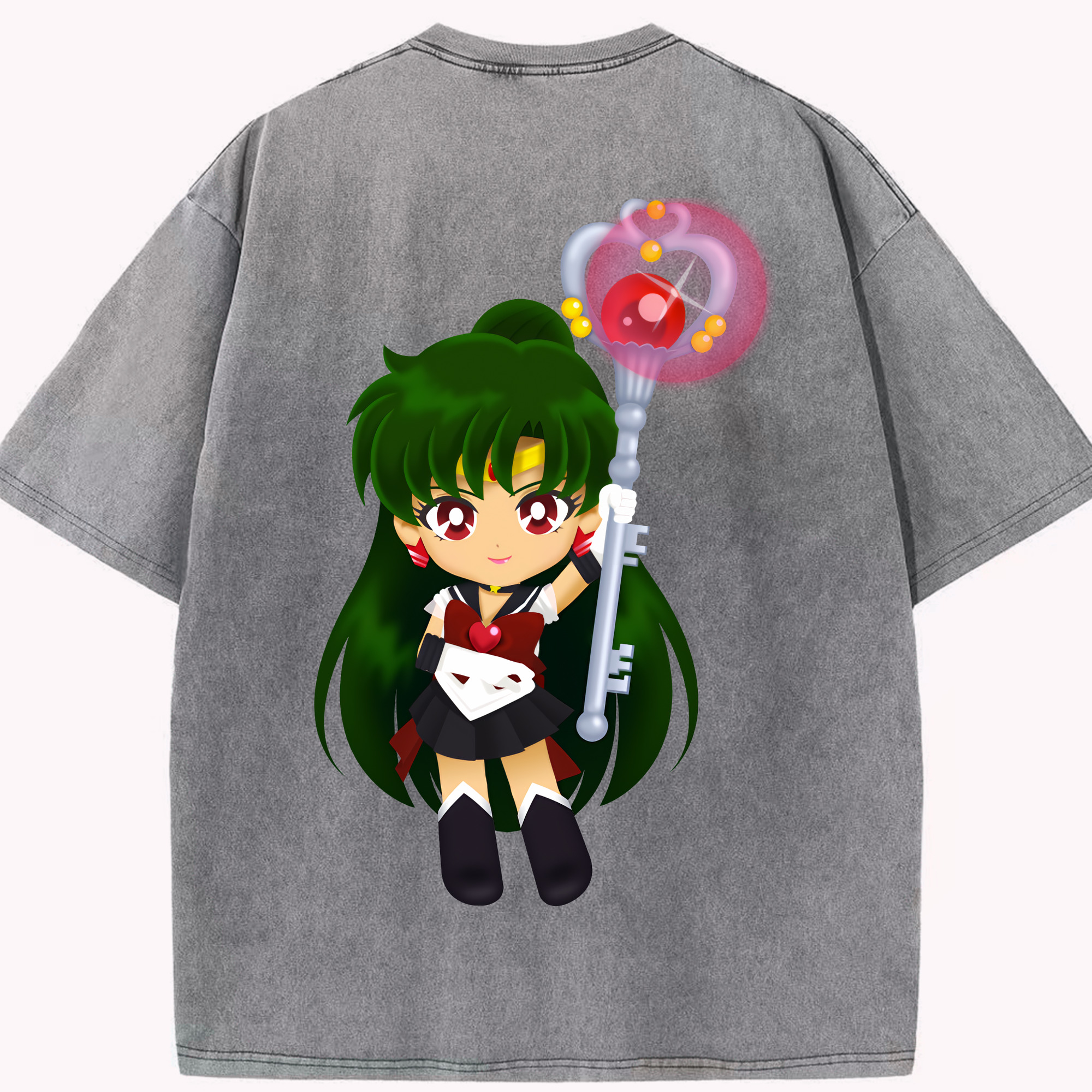 （画像用） 美少女戦士セーラームーン 冥王せつな Sailor Moon Meiou Setsuna 綿100% ヴィンテージ風 半袖Tシャツ（背面プリント）