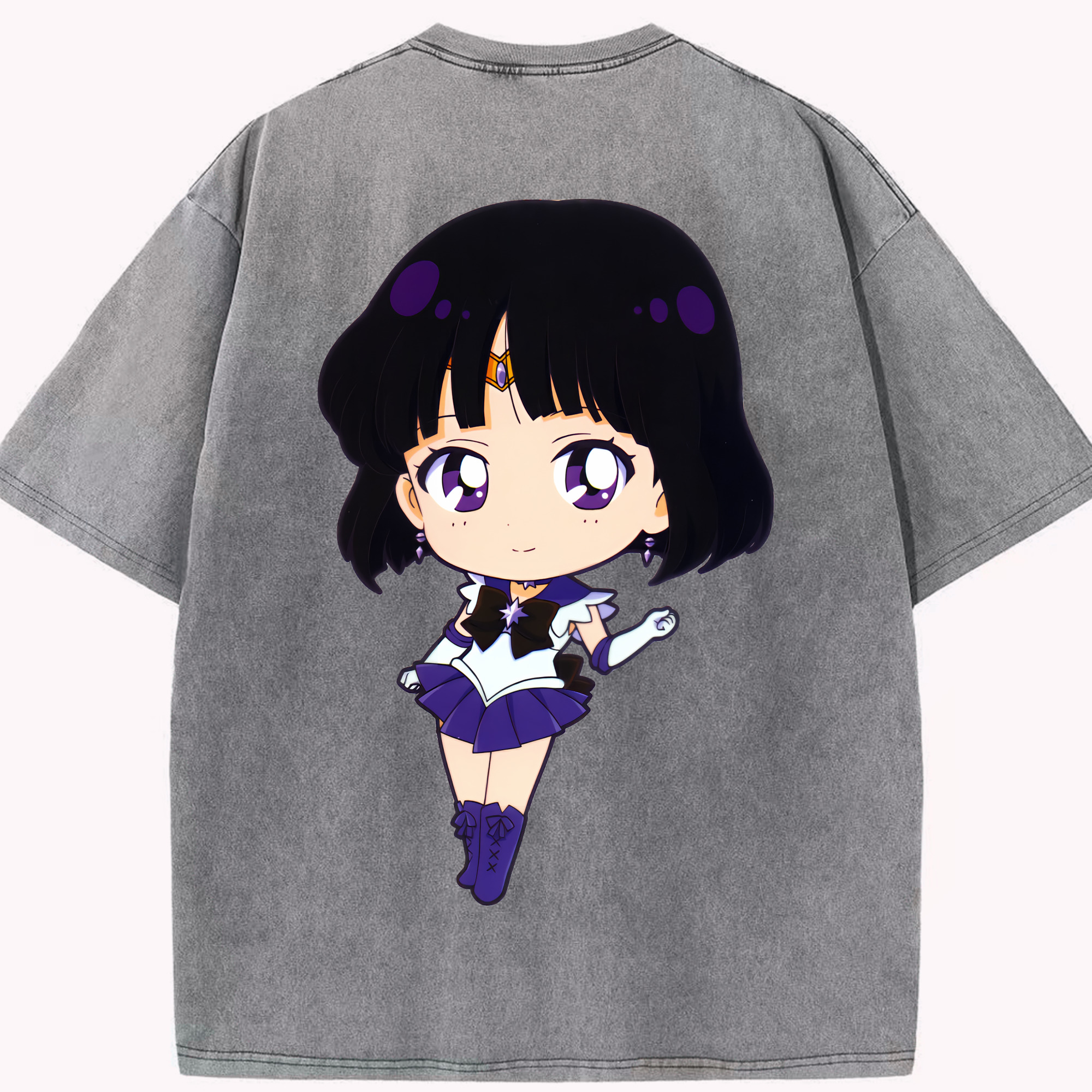 （画像用） 美少女戦士セーラームーン 土萠ほたる Sailor Moon Tomoe Hotaru （セーラーサターン；Sailor Saturn） 綿100% ヴィンテージ風 半袖Tシャツ（背面プリント）