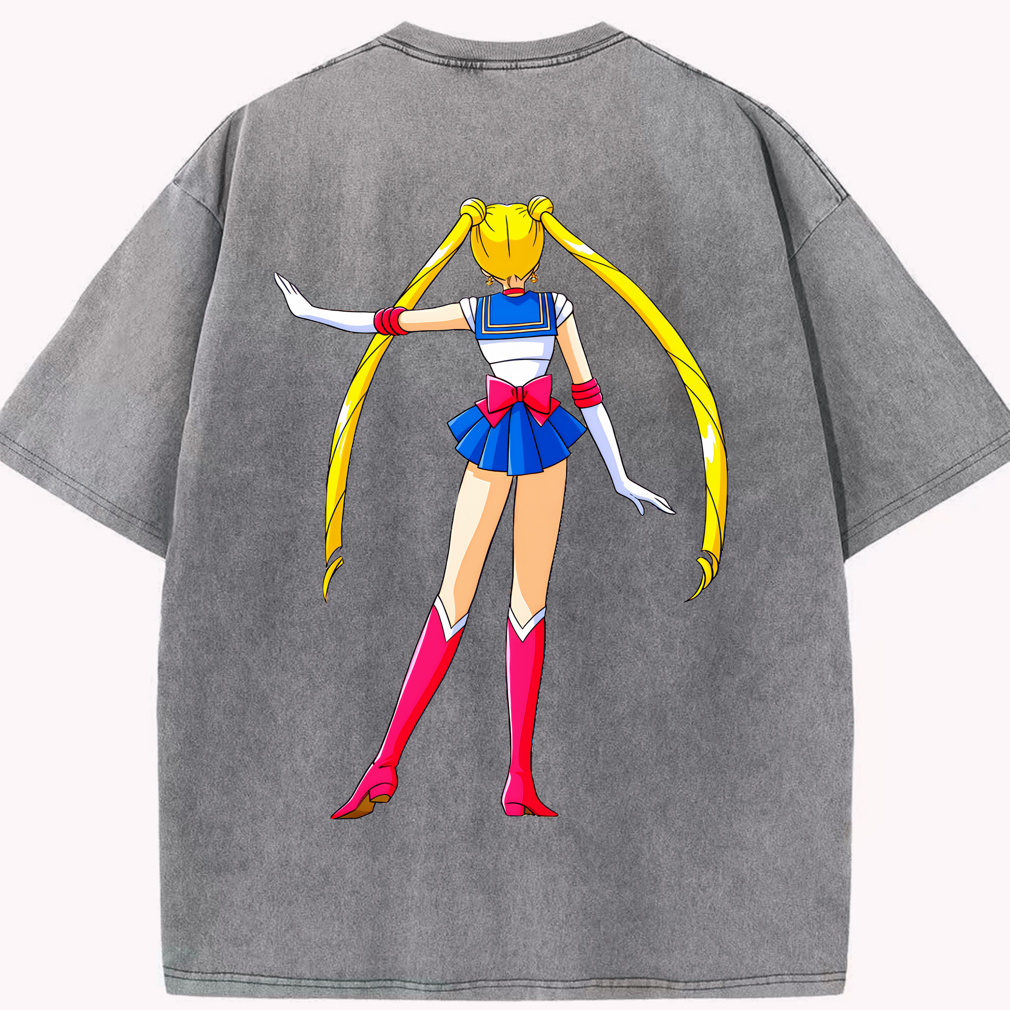（画像用） 美少女戦士セーラームーン 月野 うさぎ つきの うさぎ Sailor Moon Tsukino Usagi 綿100% ヴィンテージ風 半袖Tシャツ（背面プリント）