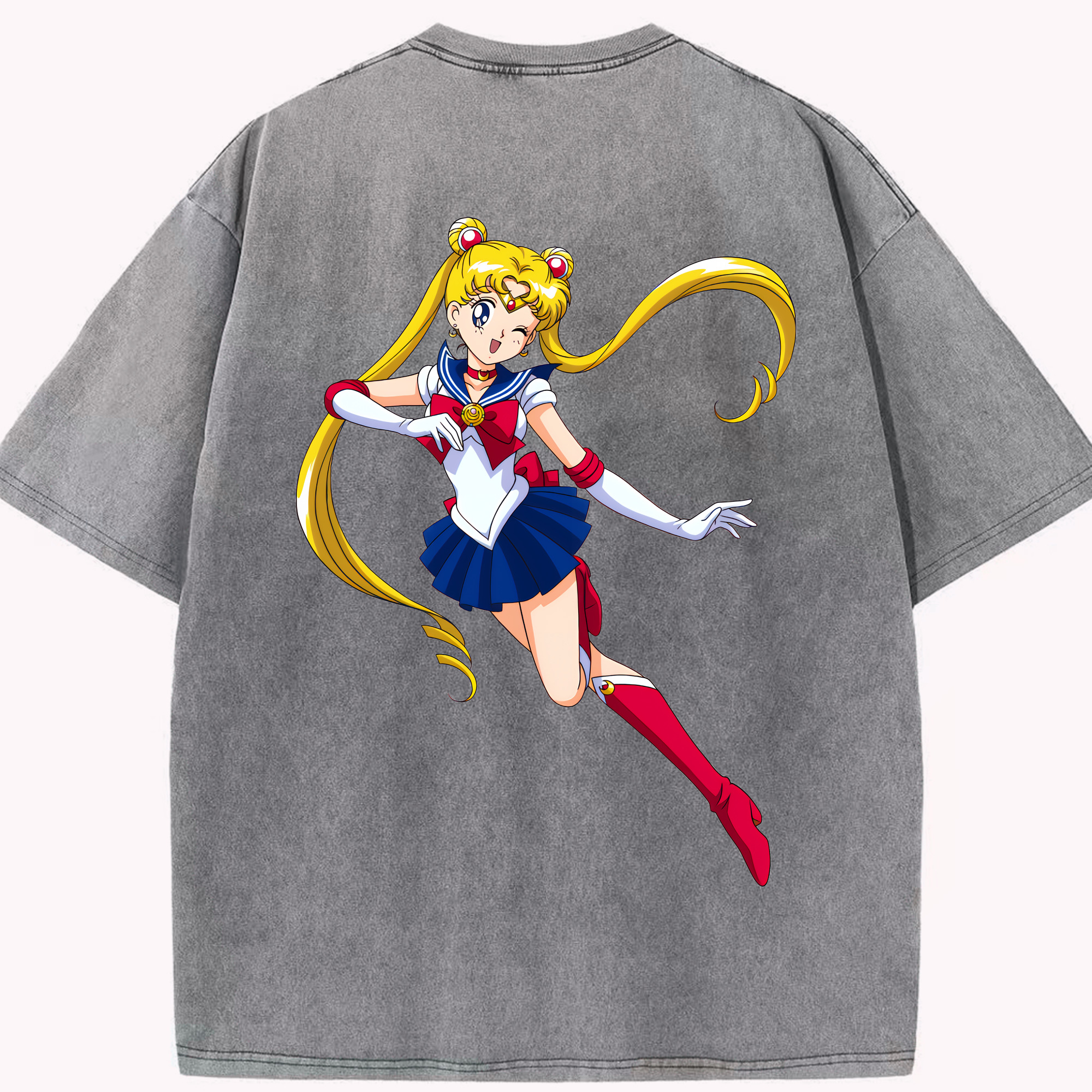 （画像用） 美少女戦士セーラームーン 月野 うさぎ つきの うさぎ Sailor Moon Tsukino Usagi 綿100% ヴィンテージ風 半袖Tシャツ（背面プリント）