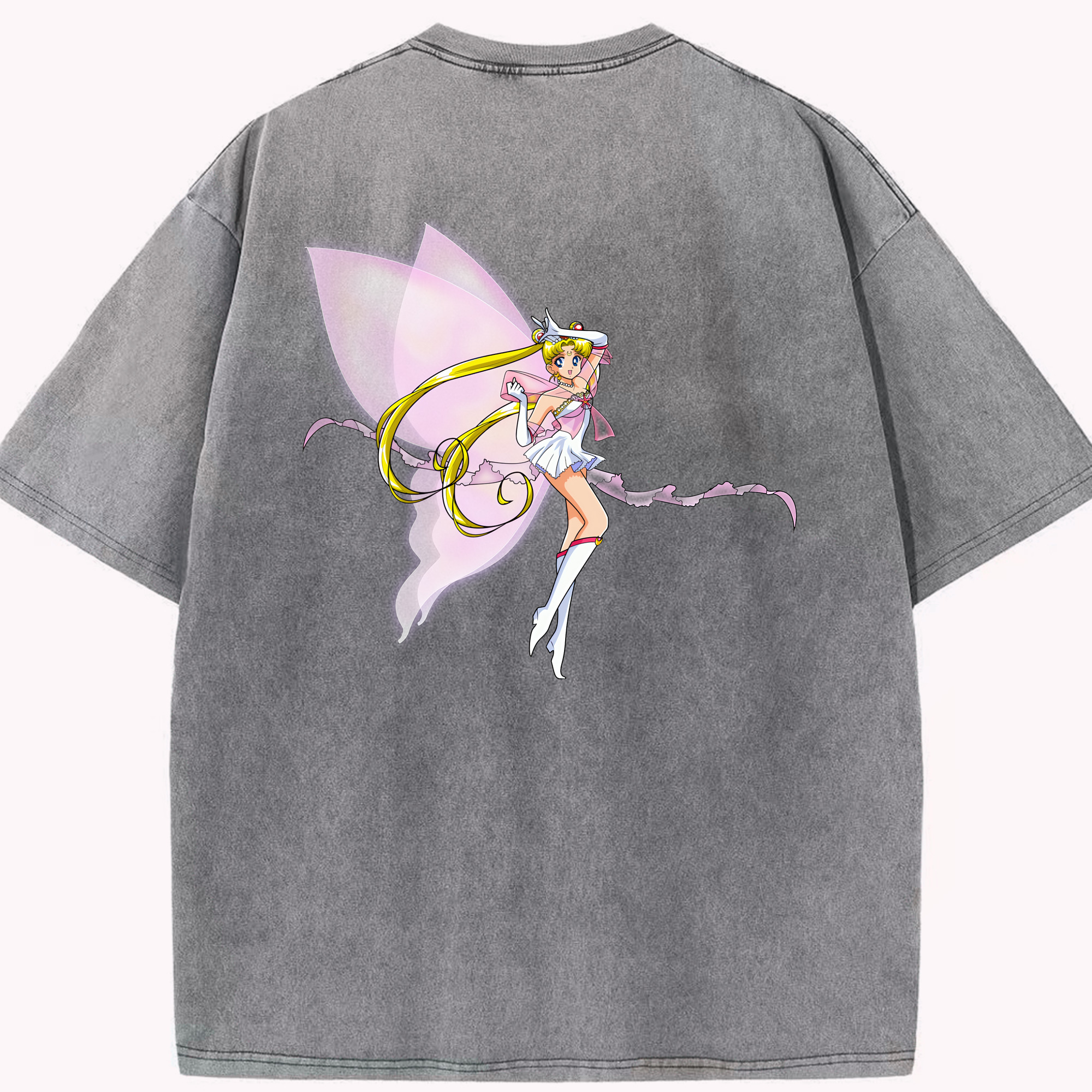 （画像用） 美少女戦士セーラームーン 月野 うさぎ つきの うさぎ Sailor Moon Tsukino Usagi 綿100% ヴィンテージ風 半袖Tシャツ（背面プリント）