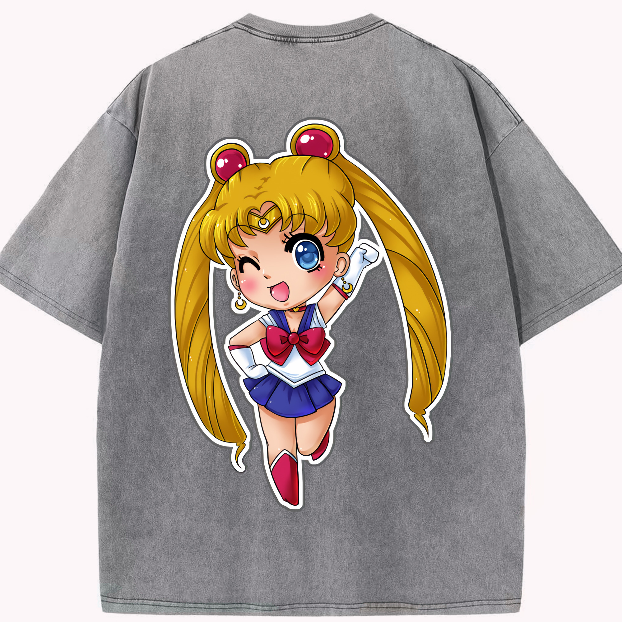 （画像用） 美少女戦士セーラームーン 月野 うさぎ つきの うさぎ Sailor Moon Tsukino Usagi 綿100% ヴィンテージ風 半袖Tシャツ（背面プリント）