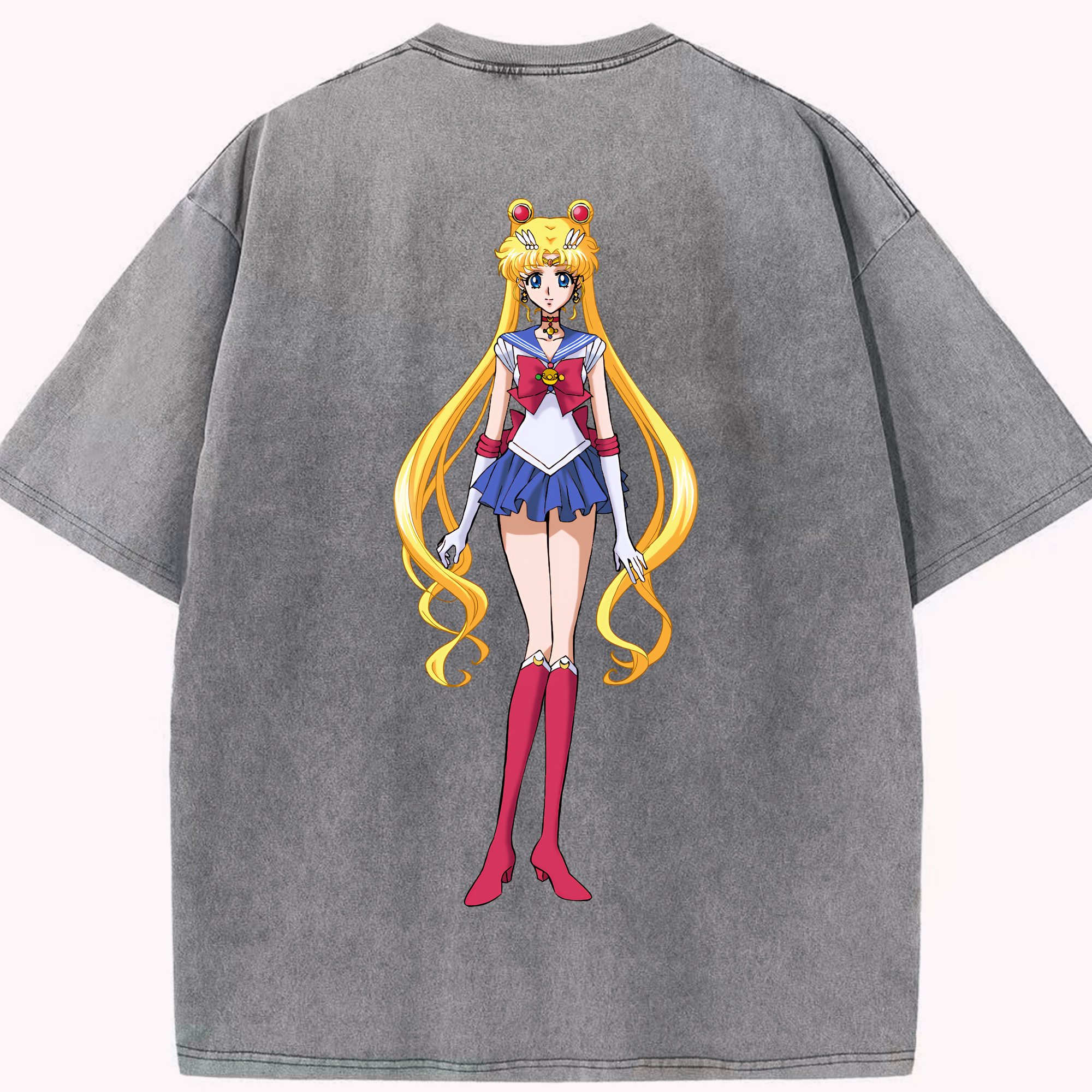 （画像用） 美少女戦士セーラームーン 月野 うさぎ つきの うさぎ Sailor Moon Tsukino Usagi 綿100% ヴィンテージ風 半袖Tシャツ（背面プリント）