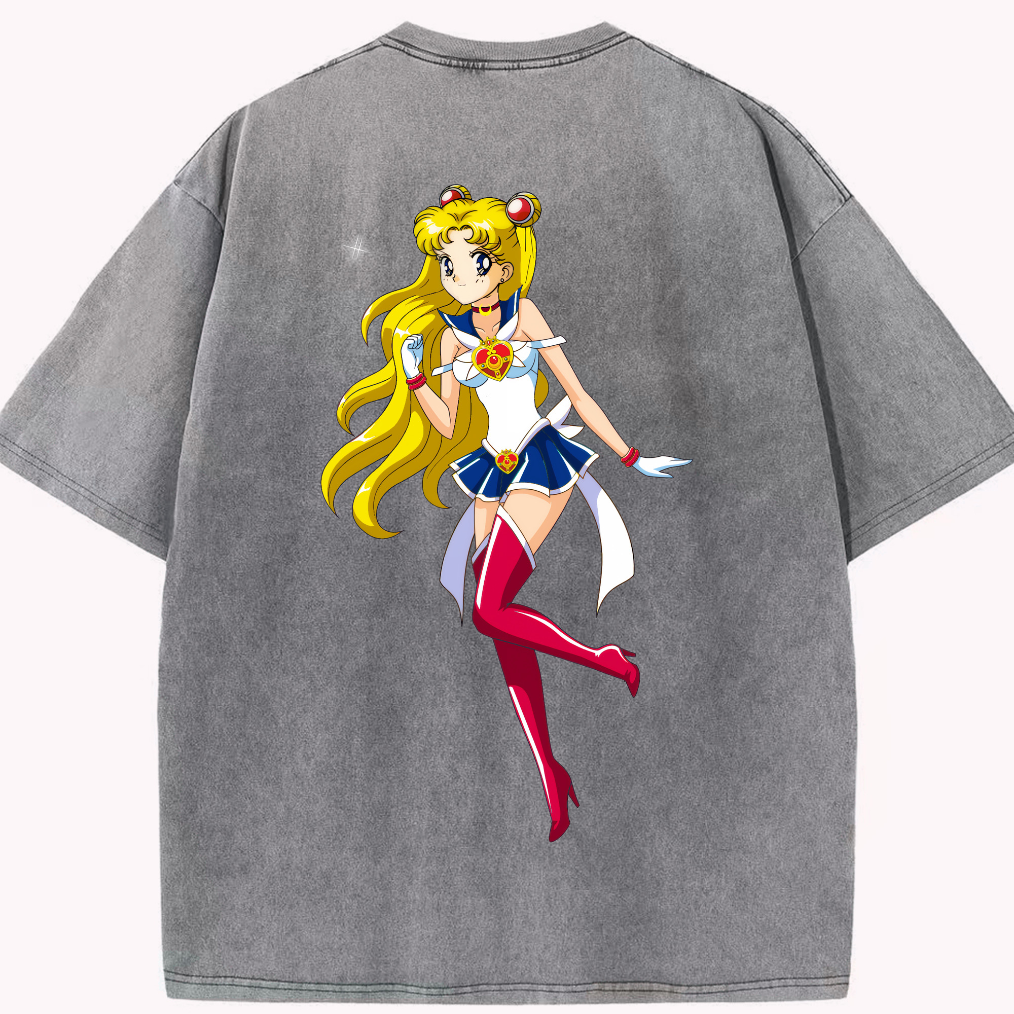 （画像用） 美少女戦士セーラームーン 月野 うさぎ つきの うさぎ Sailor Moon Tsukino Usagi 綿100% ヴィンテージ風 半袖Tシャツ（背面プリント）