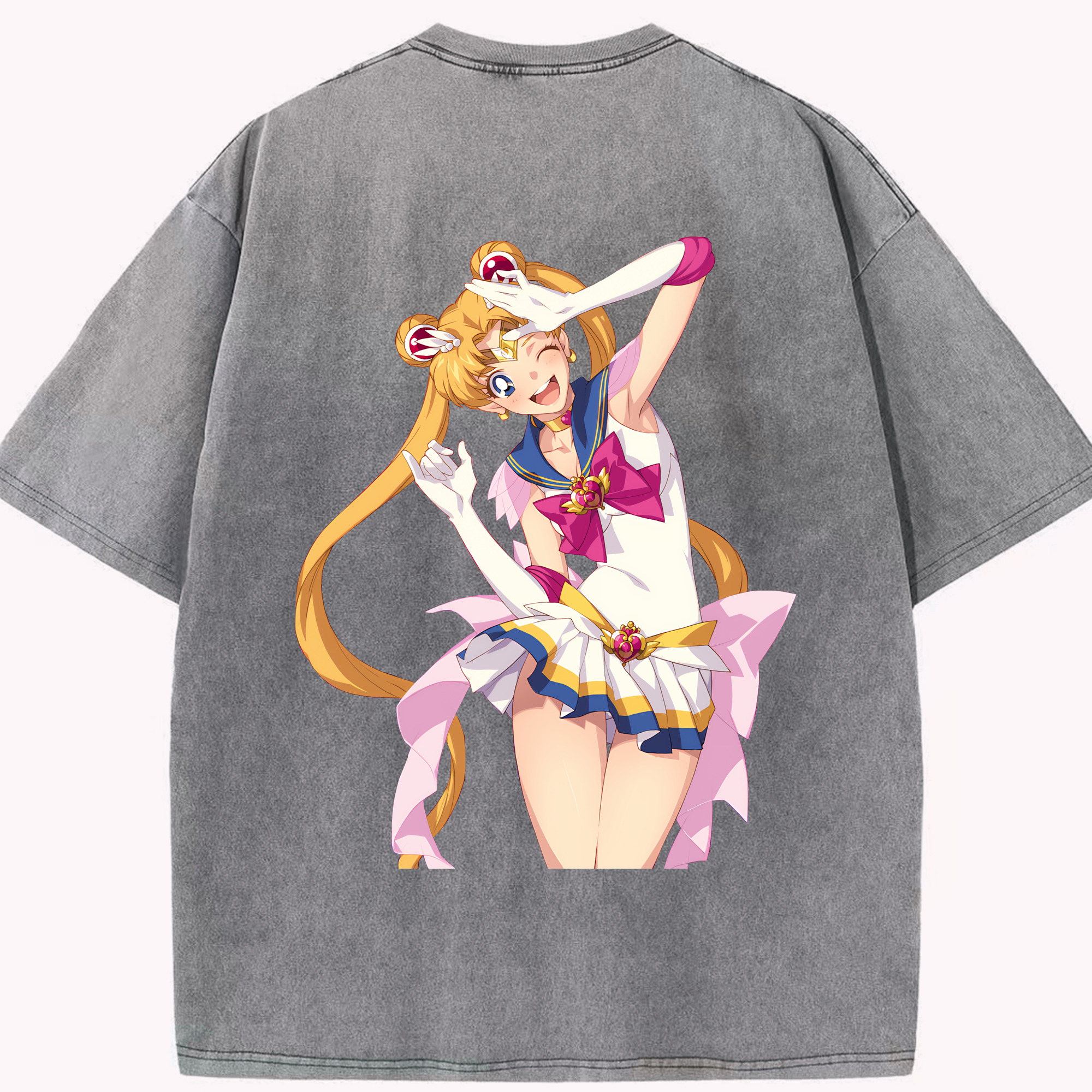 （画像用） 美少女戦士セーラームーン 月野 うさぎ つきの うさぎ Sailor Moon Tsukino Usagi 綿100% ヴィンテージ風 半袖Tシャツ（背面プリント）