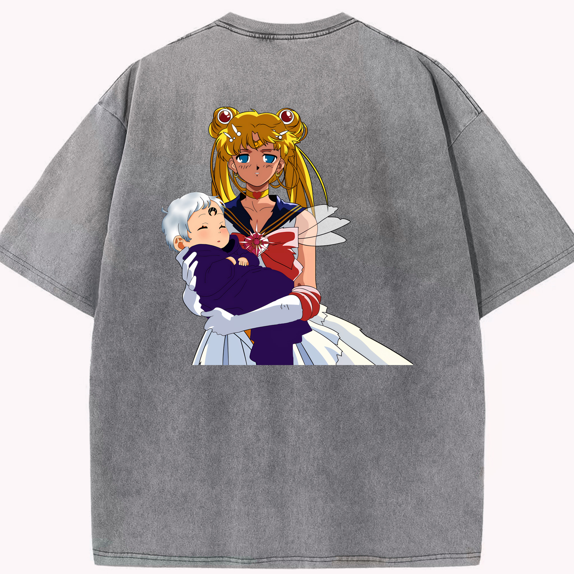 （画像用） 美少女戦士セーラームーン 月野 うさぎ つきの うさぎ Sailor Moon Tsukino Usagi 綿100% ヴィンテージ風 半袖Tシャツ（背面プリント）