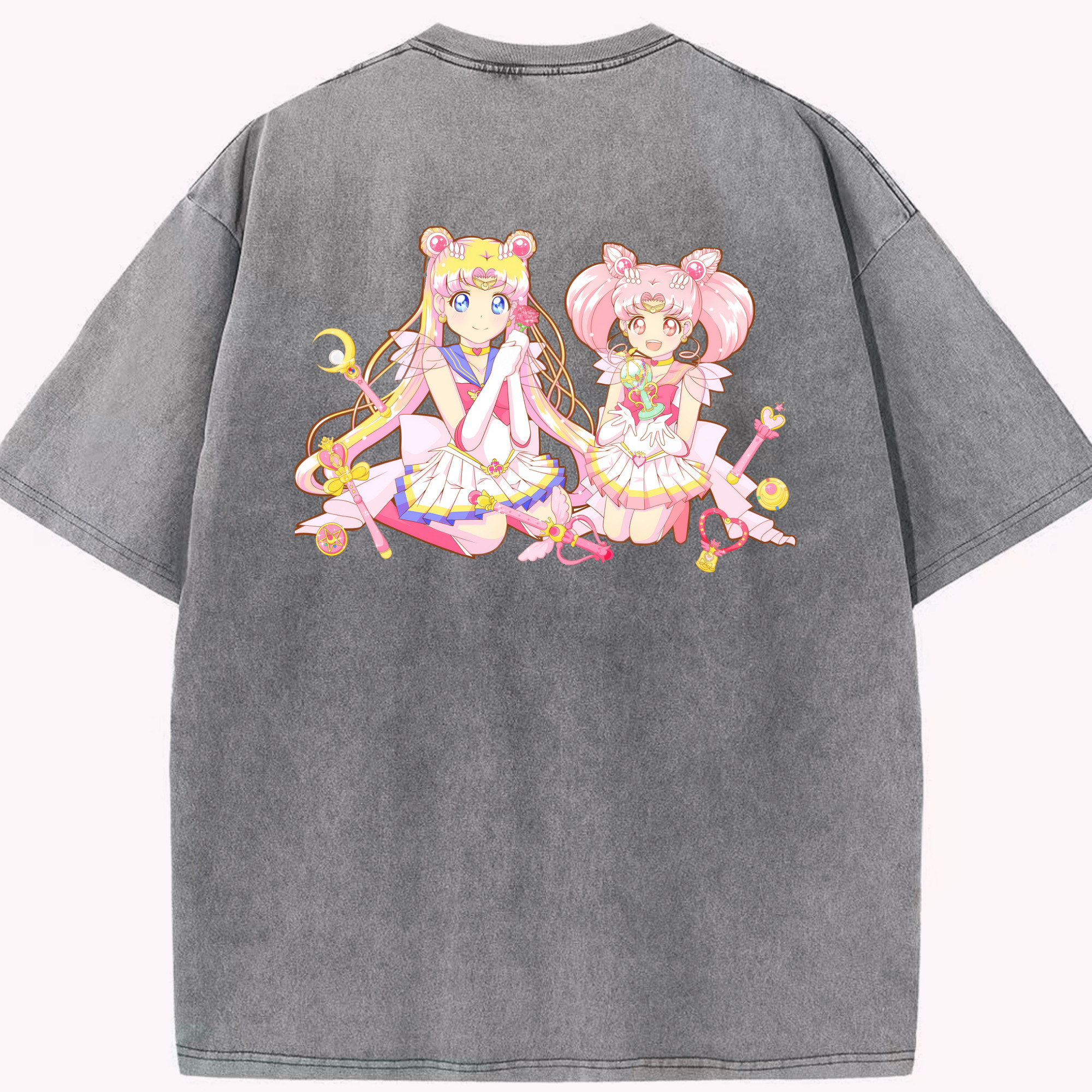 （画像用） 美少女戦士セーラームーン 月野 うさぎ つきの うさぎ Sailor Moon Tsukino Usagi 綿100% ヴィンテージ風 半袖Tシャツ（背面プリント）