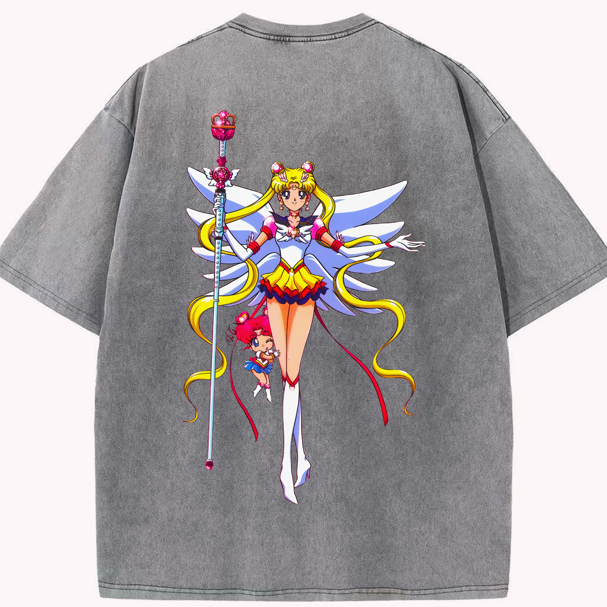 （画像用） 美少女戦士セーラームーン 月野 うさぎ つきの うさぎ Sailor Moon Tsukino Usagi 綿100% ヴィンテージ風 半袖Tシャツ（背面プリント）